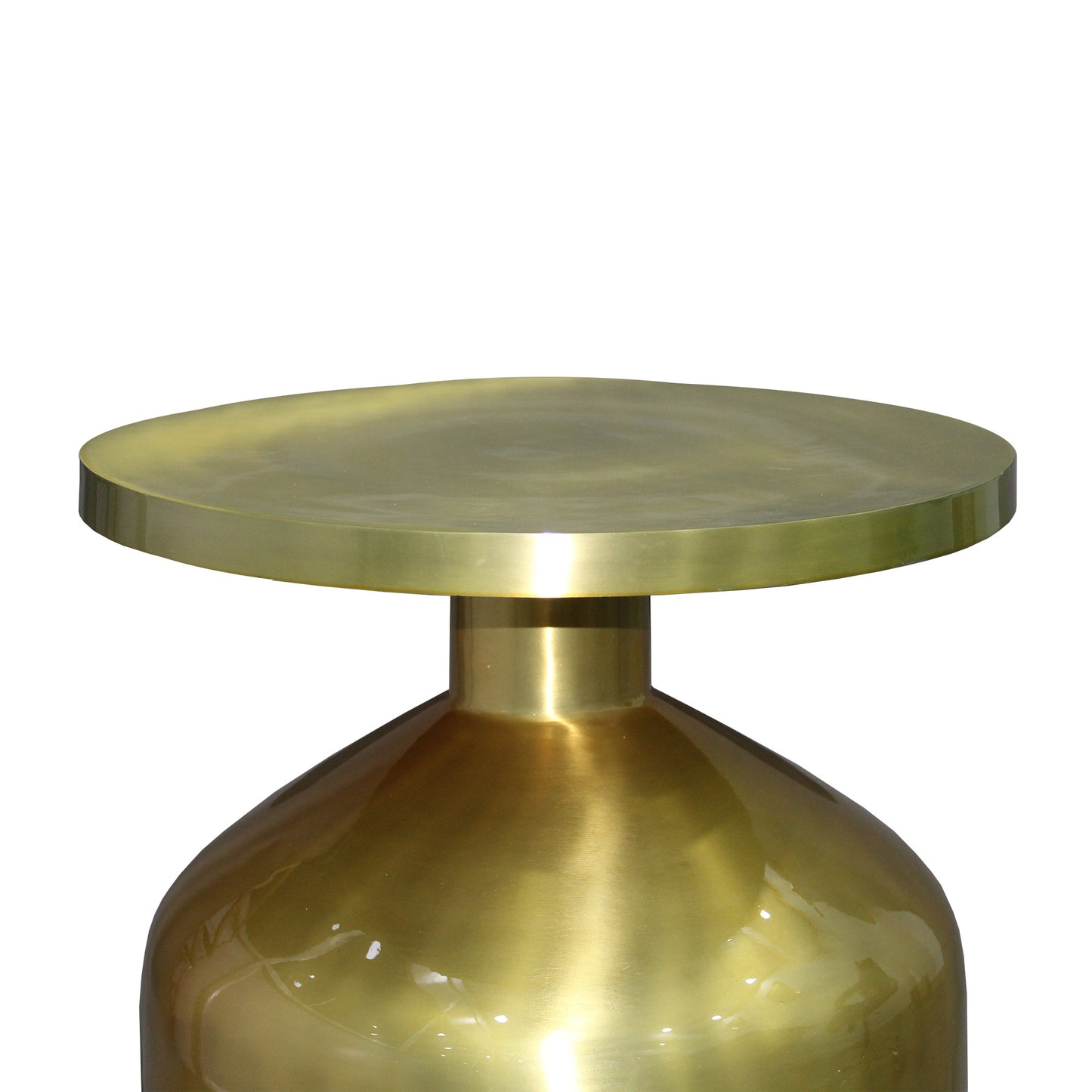 24 Inch Metal Frame End Table with Round Top and Bottle Shape Base; Gold