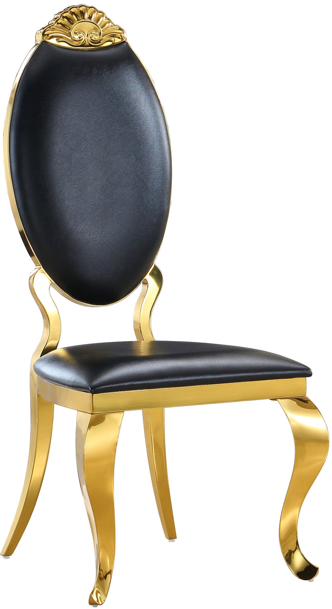 Leatherette Dining Chair Set of 2, Oval Back Carving Design with Stainless Steel Legs
