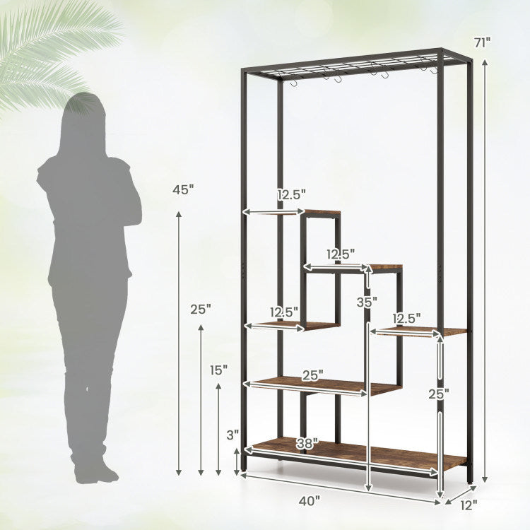 6-Tier Tall Plant Stand 71" Metal Indoor Plant Shelf with 10 Hanging Hooks