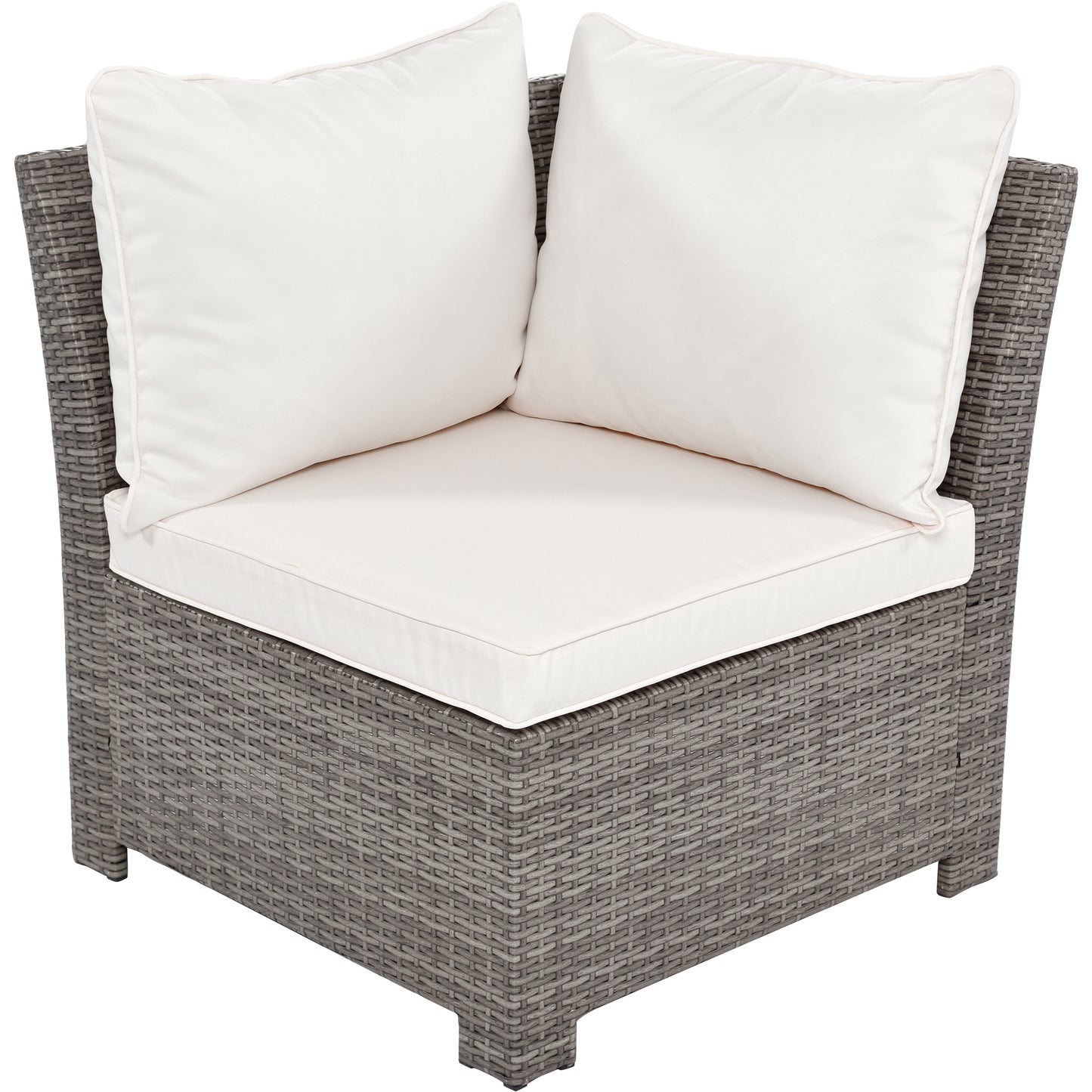 6-Piece Outdoor Sofa Set, PE Wicker Rattan Sofa with 2 Corner Chairs, 2 Single Chairs, 1 Ottoman and 1 Storage Table, All-weather Conversational Furniture, Beige