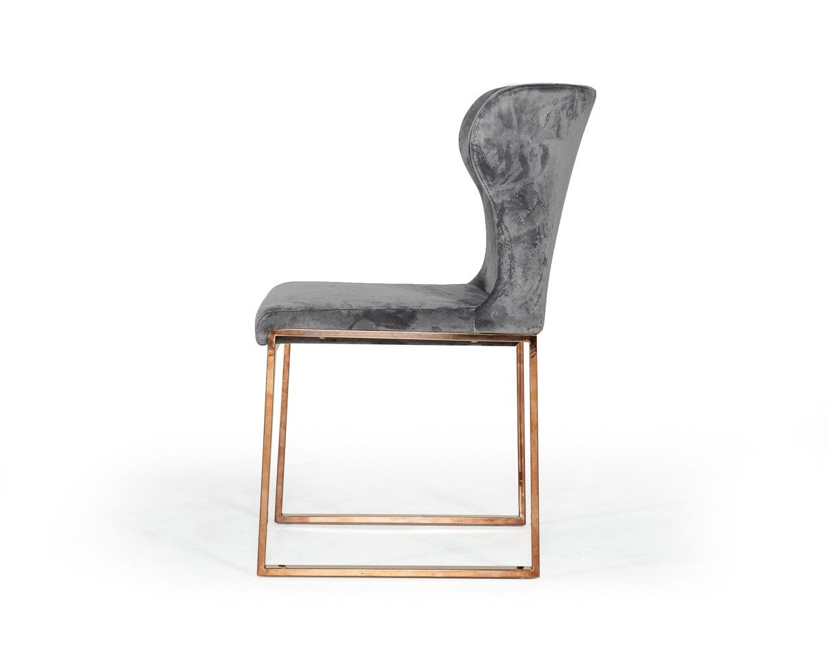 Modrest Chadwick Modern Grey Velvet & Rosegold Dining Chair