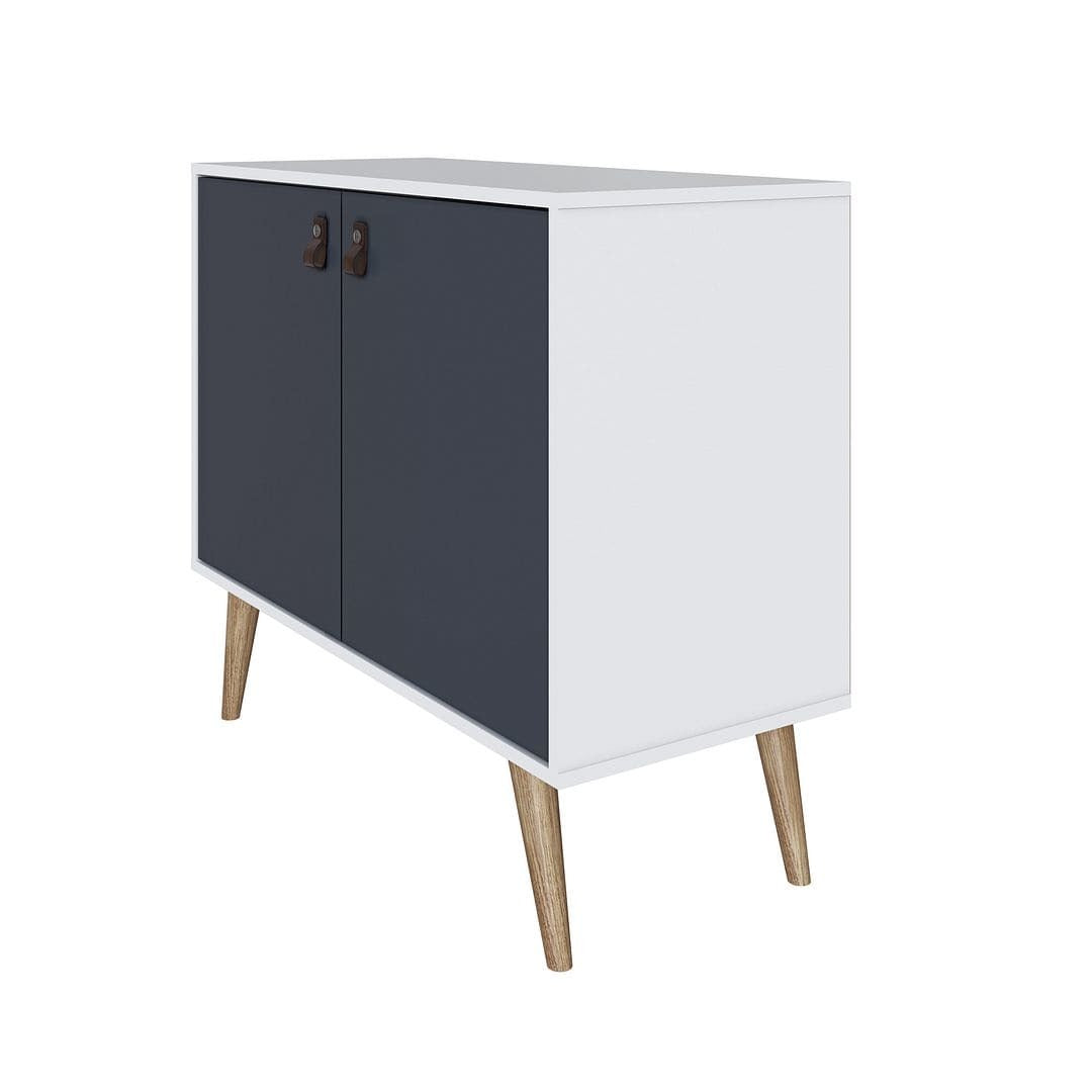 Manhattan Comfort Amber Accent Cabinet with Faux Leather Handles in White and Blue