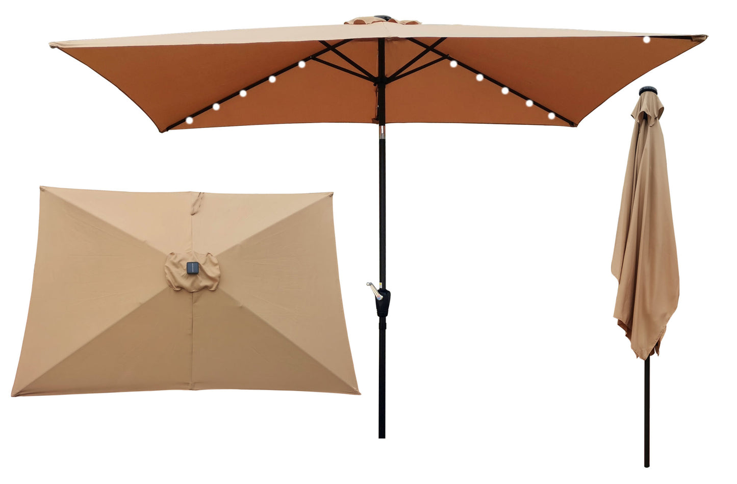 10 x 6.5t Rectangular Patio Solar LED Lighted Outdoor Market Umbrellas with Crank &amp; Push Button Tilt