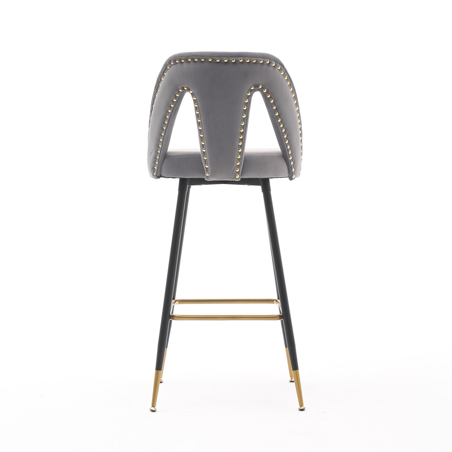 Collection Modern | Contemporary Velvet Upholstered  28\\\" Bar Stool & Counter Stools with Nailheads and Gold Tipped Black Metal Legs,Set of 2