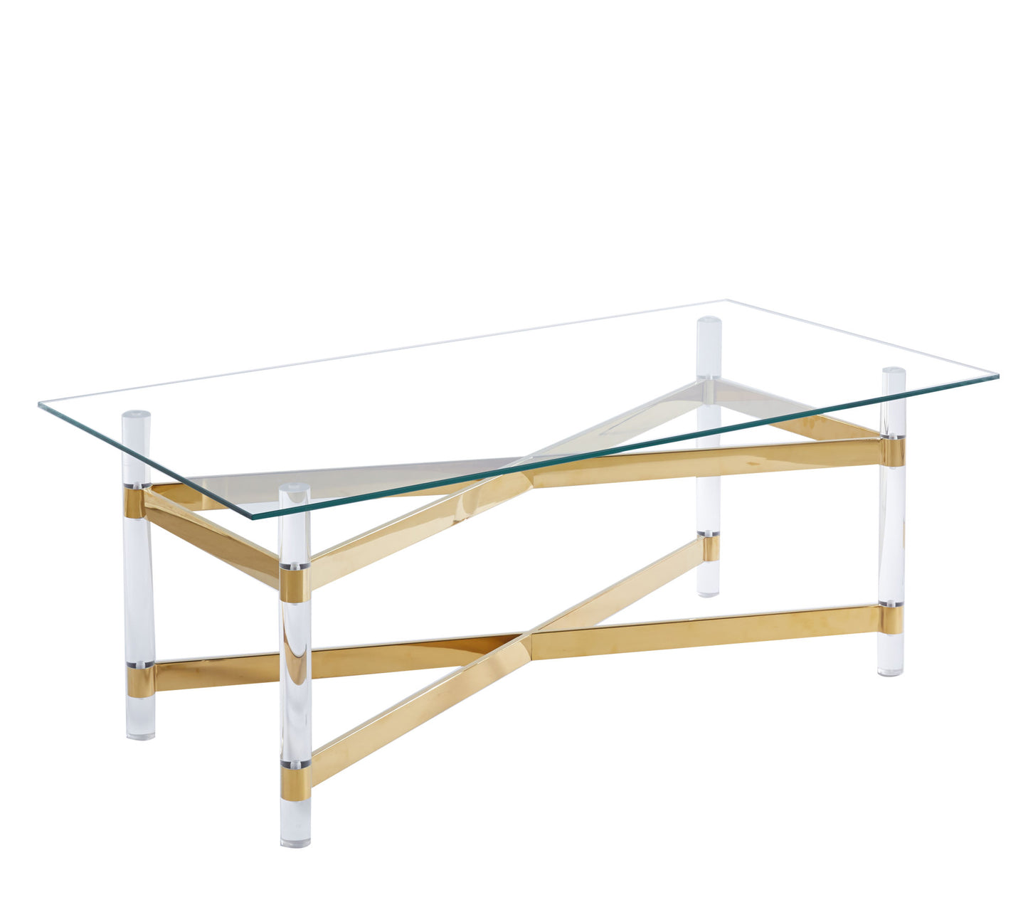 Gold Stainless Steel Coffee Table With acrylic Frame and Clear Glass Top