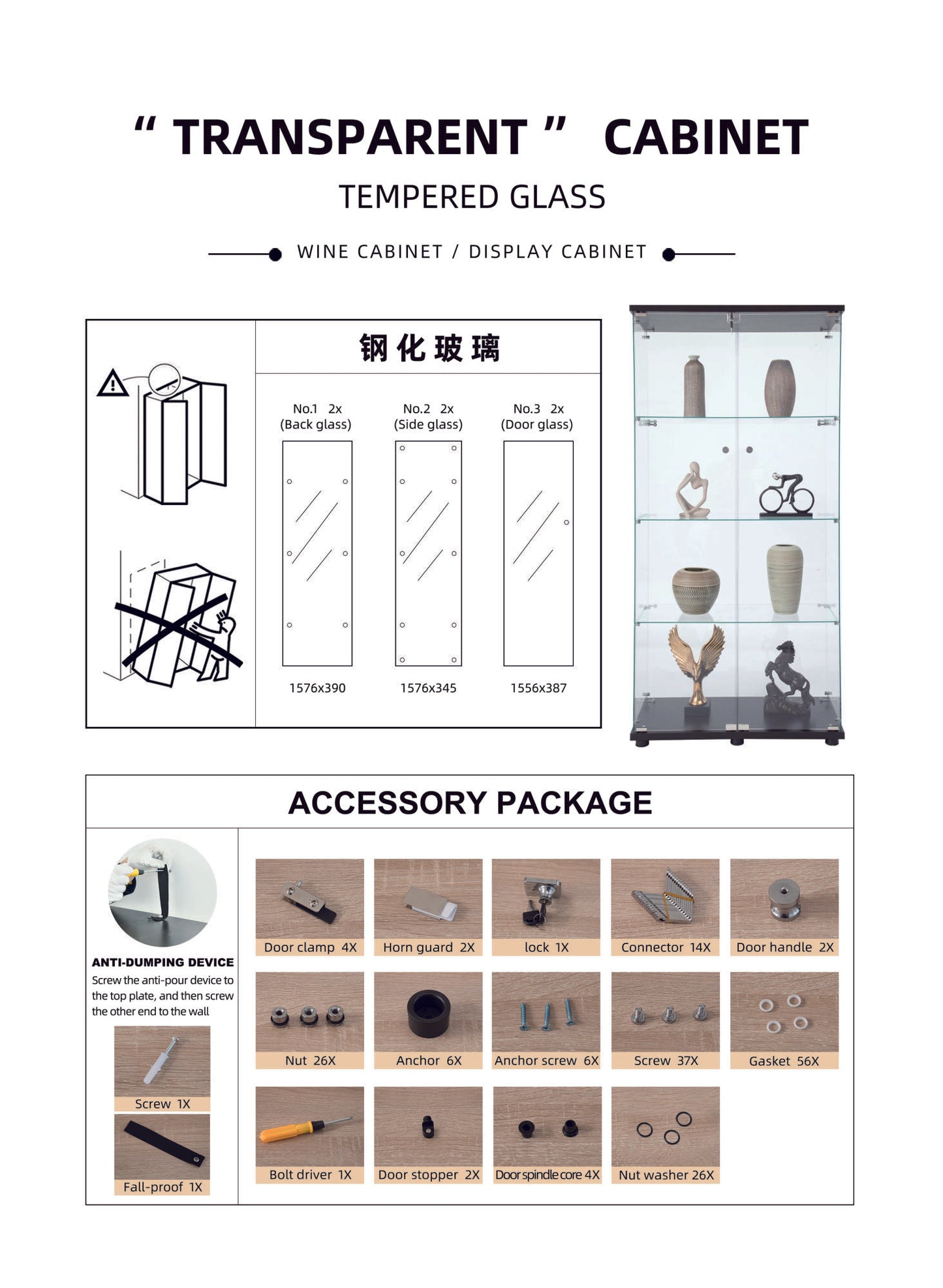 Glass Display Cabinet 4 Shelves; White