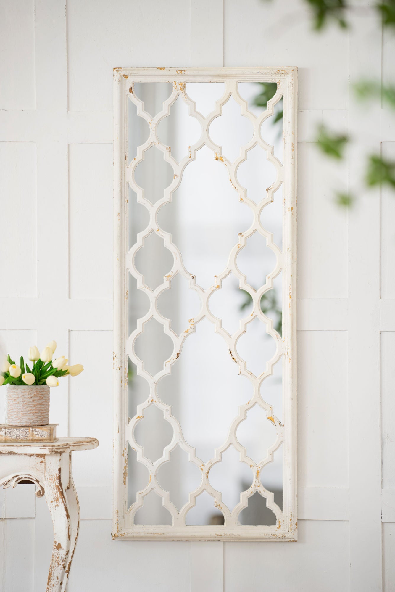 24" x 60" Distressed White Floor Mirror, Full Body Mirror