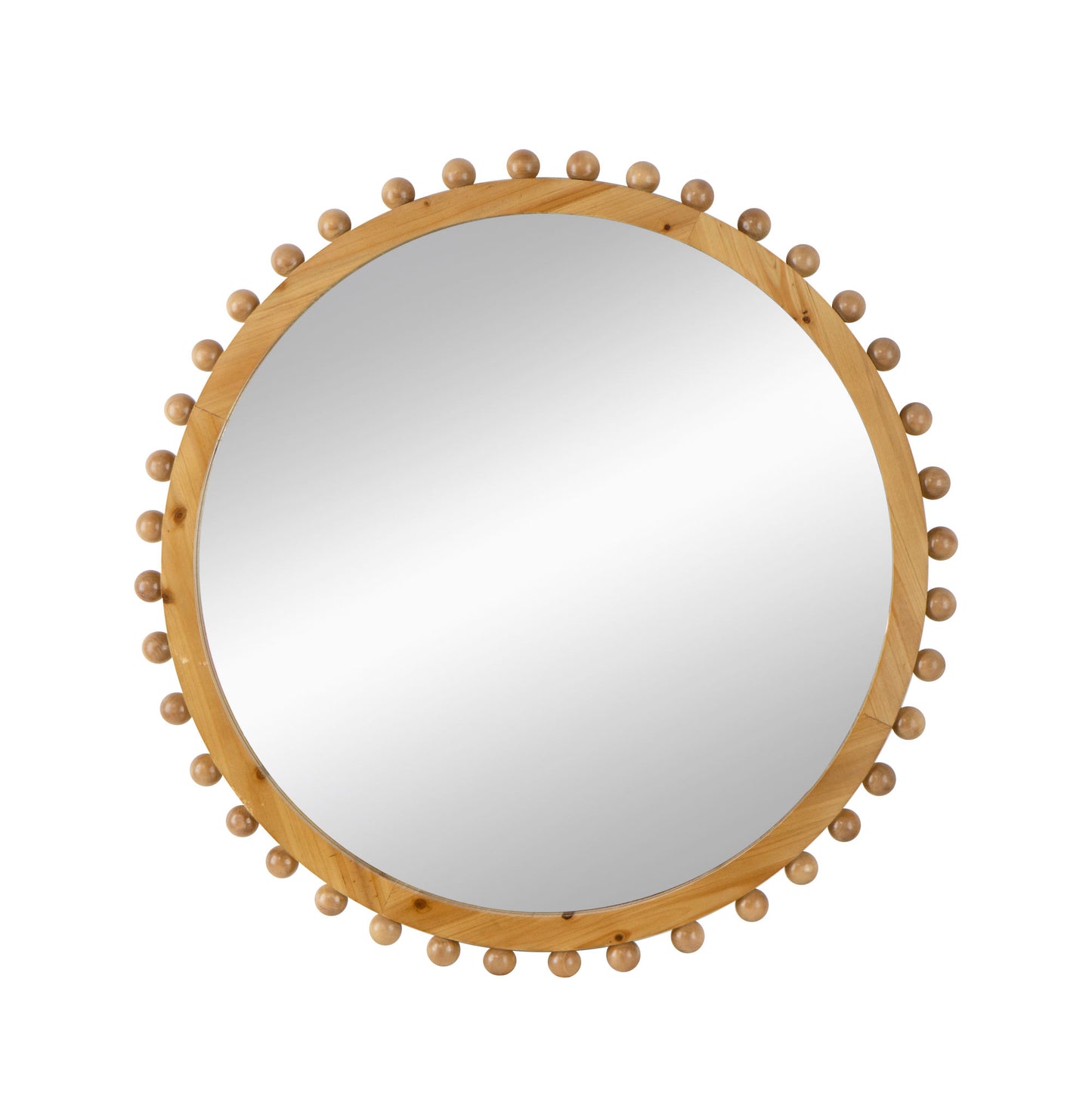 34" Wood Round Mirror with Beaded Frame