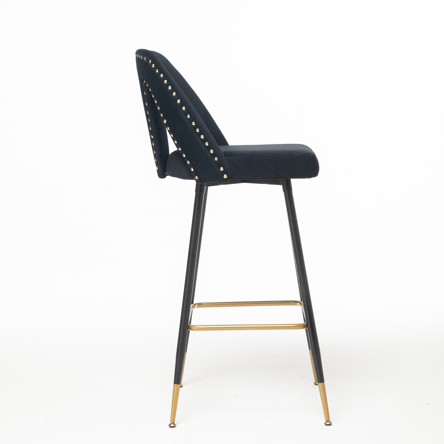 Collection Modern | Contemporary Velvet Upholstered  28\\\" Bar Stool & Counter Stools with Nailheads and Gold Tipped Black Metal Legs,Set of 2