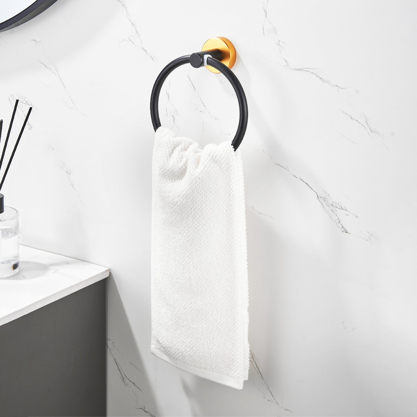 Bathroom Hardware Set; Thicken Space Aluminum 3 PCS Towel bar Set- Black Gold 16-27 Inches Adjustable Bathroom Accessories Set