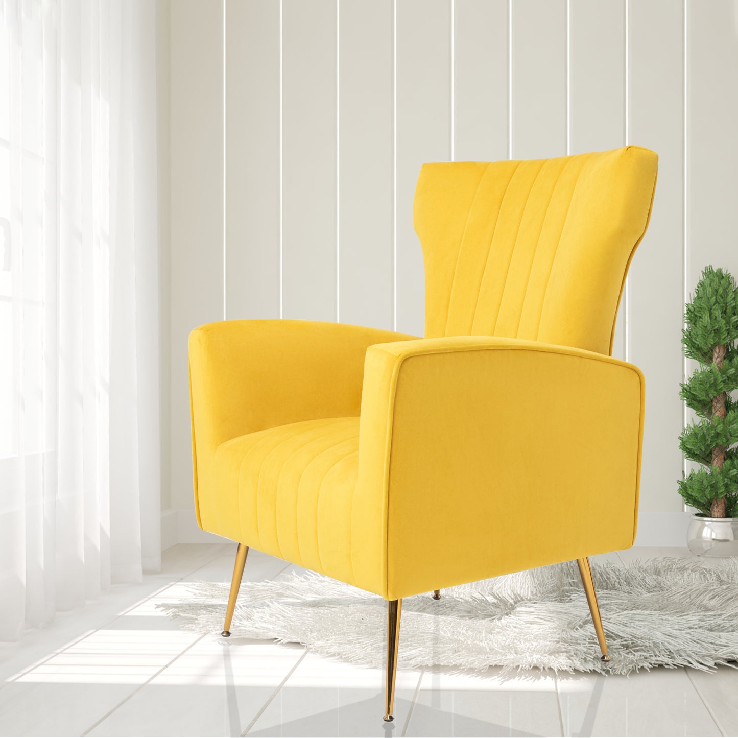 Velvet Accent Chair, Wingback Armchair with Gold Legs, Upholstered Single Sofa