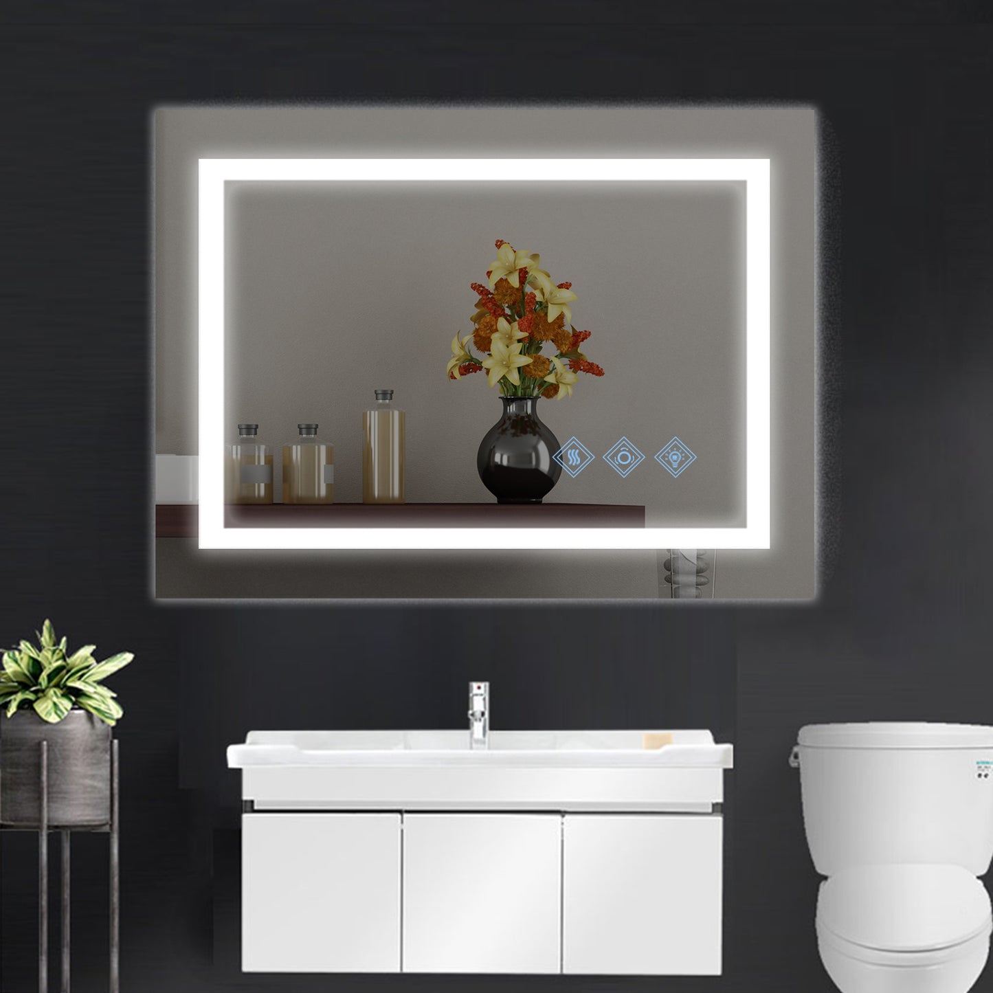 32x24inch Glossy Brushed Silver 3000-6000K LED Bathroom Mirror With Lights,Anti-Fog Dimmable Lighted Wall Mounted Vanity Mirror Master Bath Modern Makeup(Horizontal & Vertical)