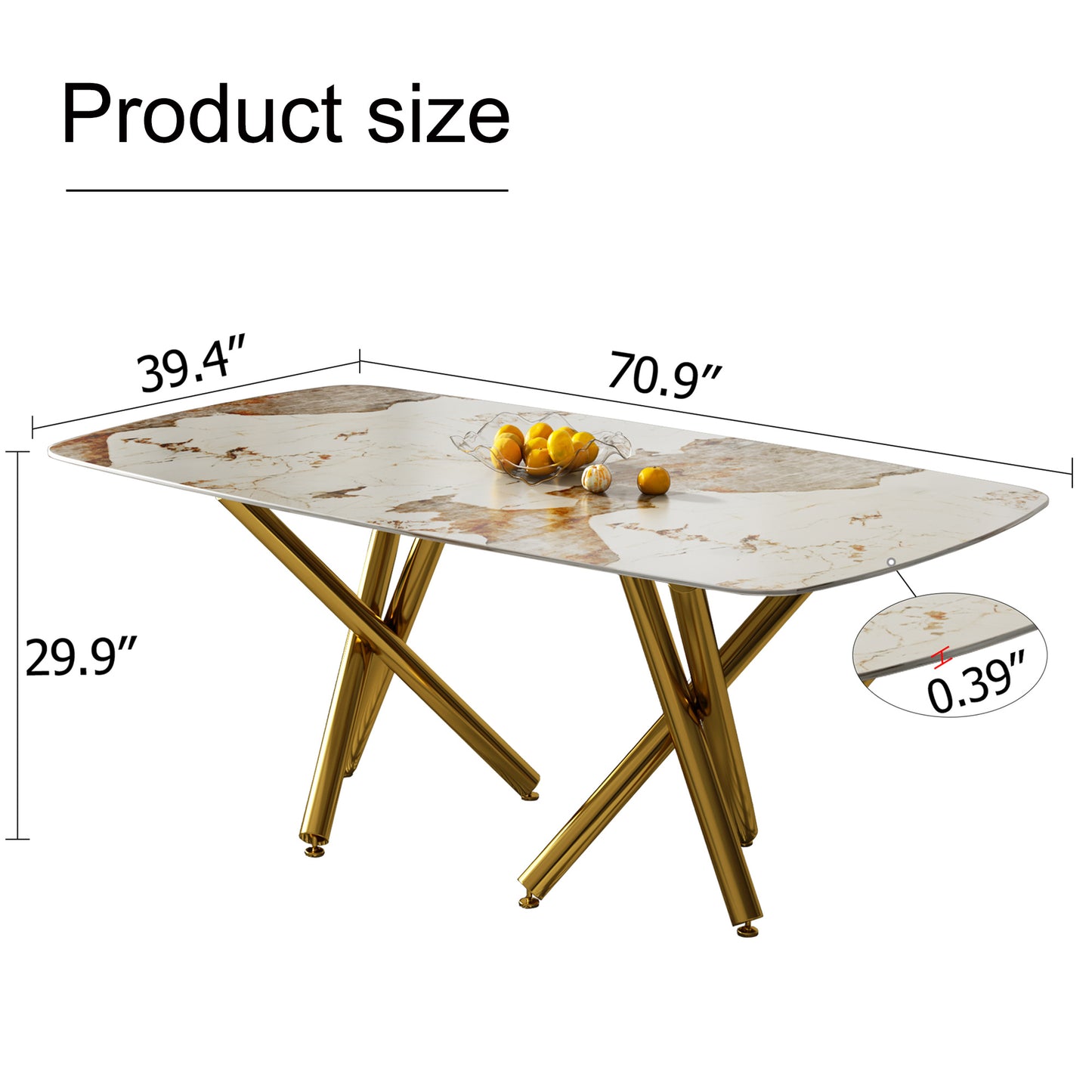 SleekMarble Rectangular Dining Table - Features a 0.39-inch Imitation Marble Top and Elegant Gold-Plated Metal Legs