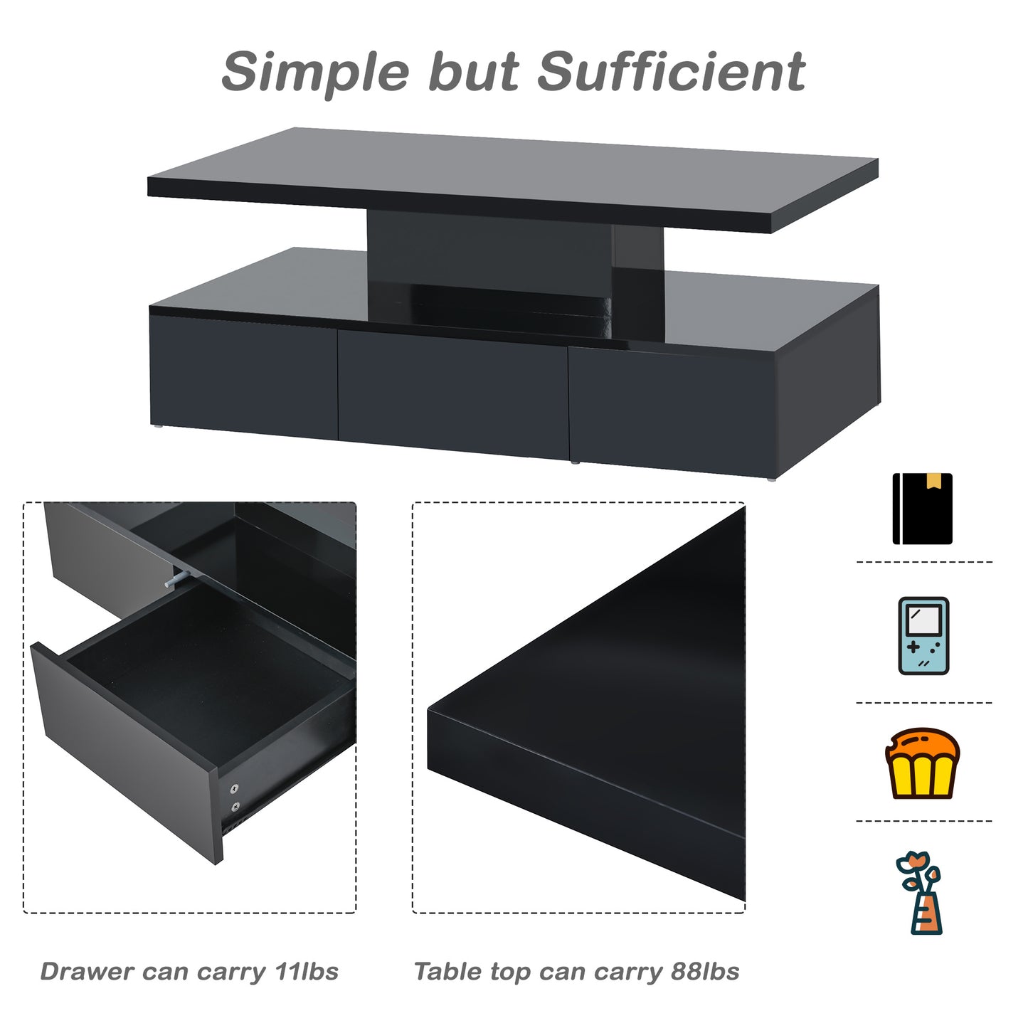 Modern Glossy Coffee Table with Drawer