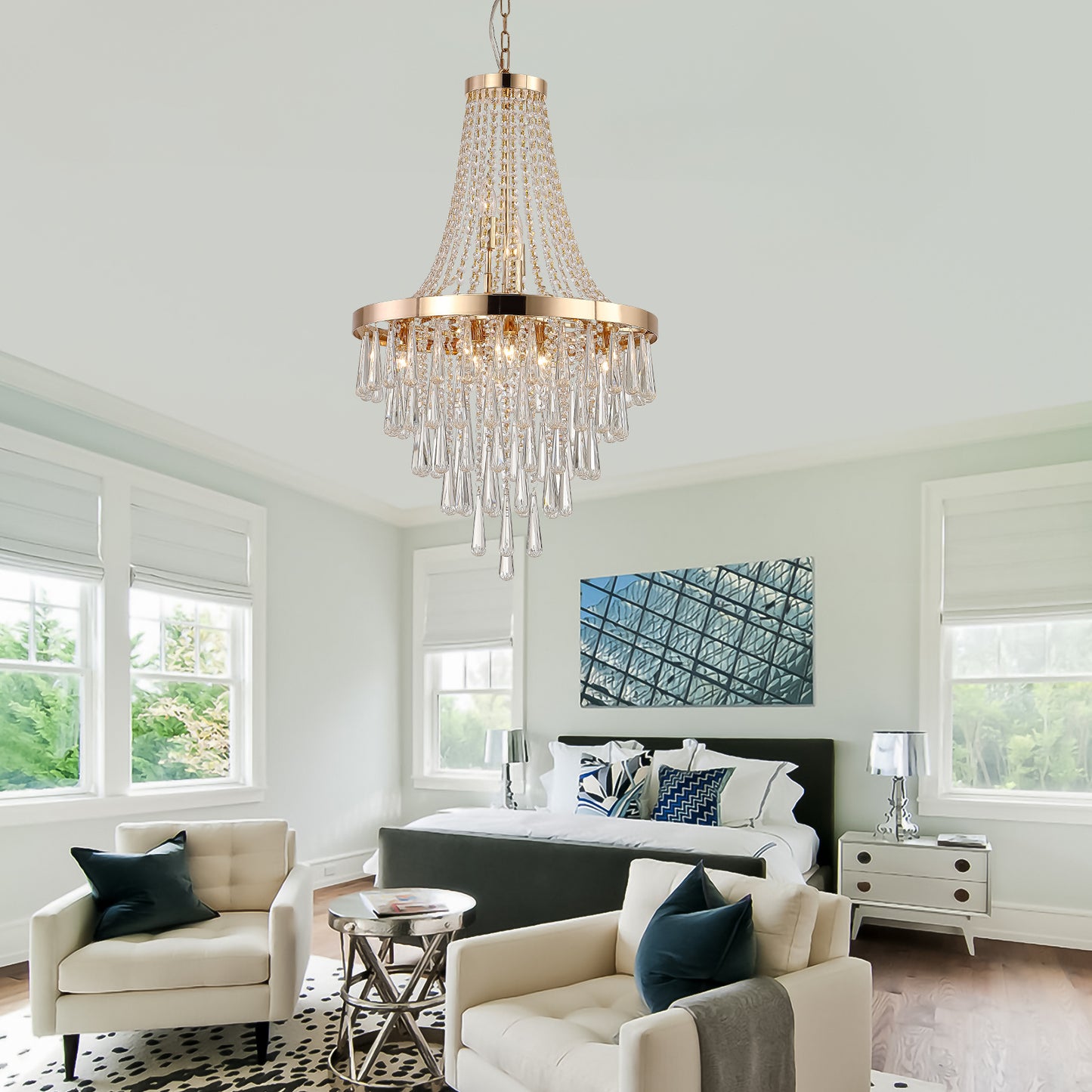 Gold Crystal Chandeliers, Large Contemporary Luxury Ceiling Lighting
