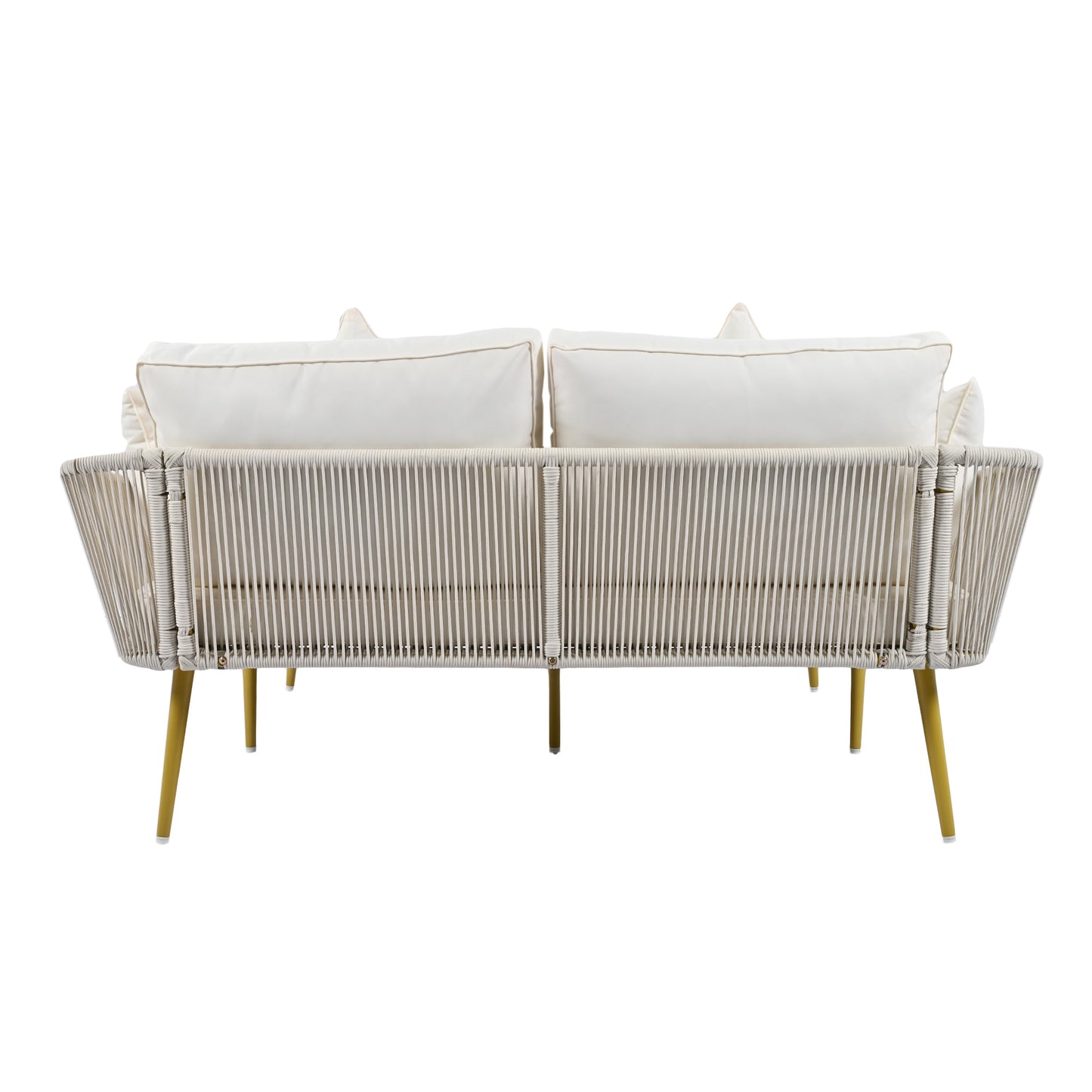 TOPMAX Outdoor Patio, Woven Nylon Rope Backrest with Washable Cushions for Balcony, Poolside, Set for 2 Person, Beige