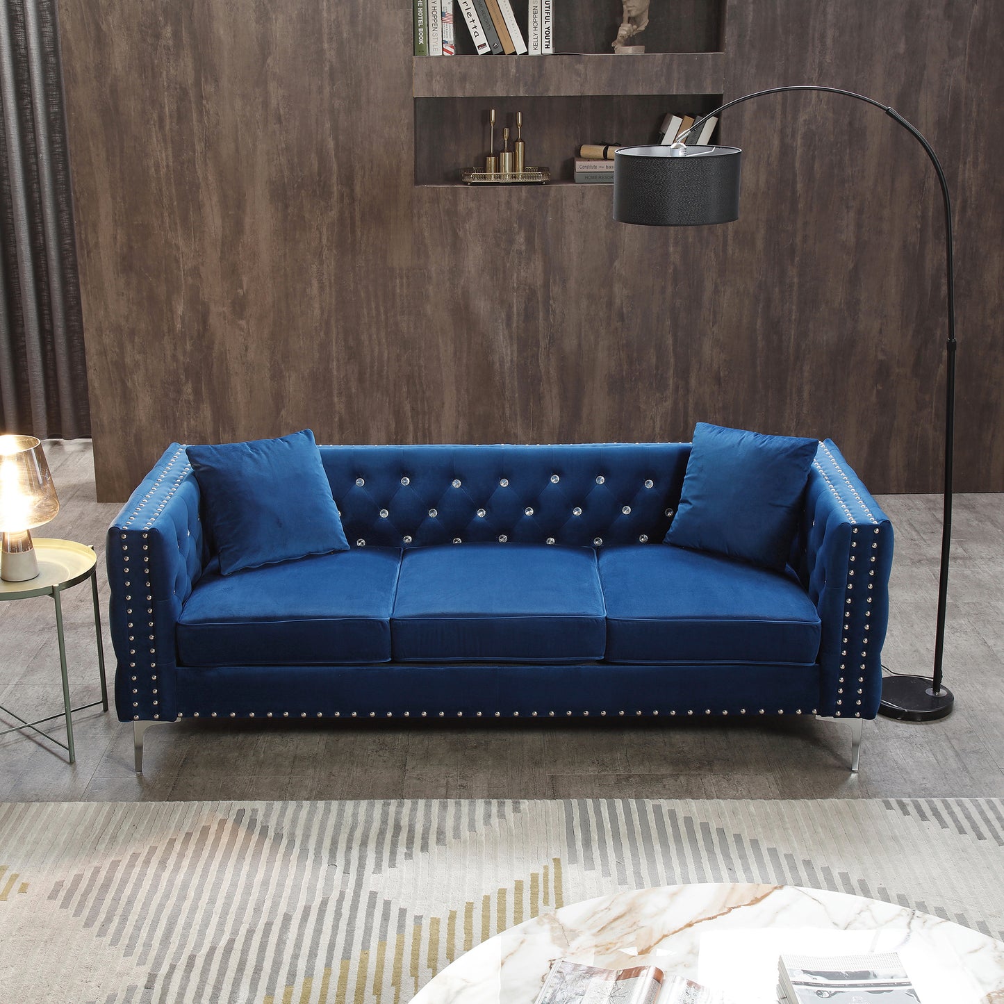 Sapphire Elegance Velvet Sofa Set- Blue