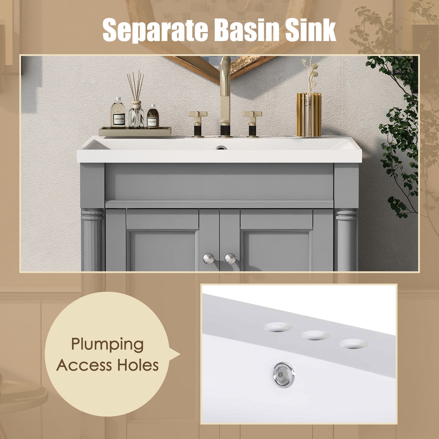 24'' Bathroom Vanity with Top Single Sink