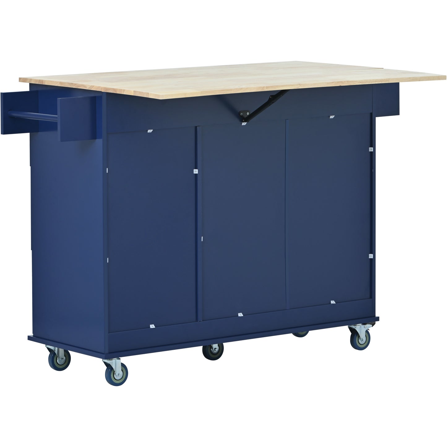 Rolling Mobile Kitchen Island with Drop Leaf - Solid Wood Top Dark blue)