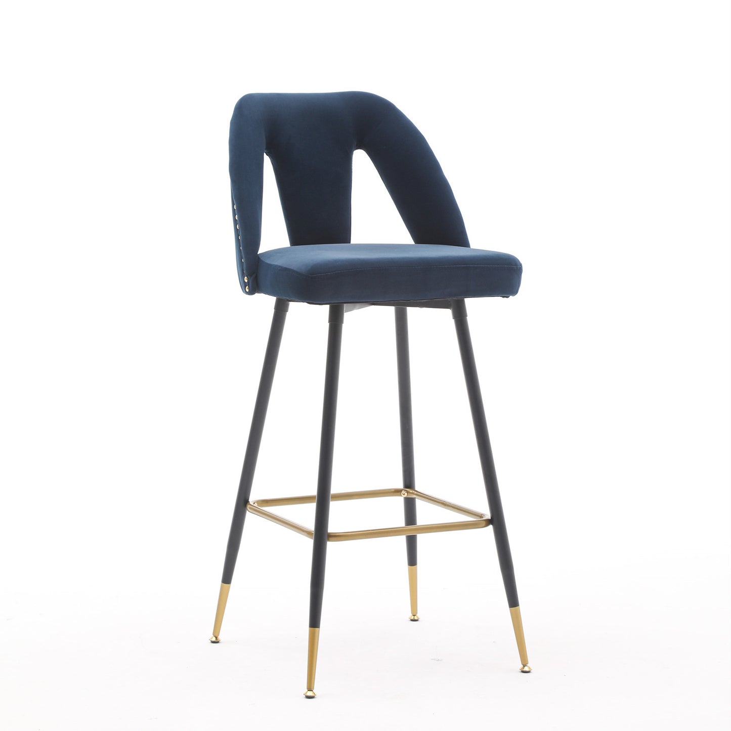 Collection Modern | Contemporary Velvet Upholstered  28\\\" Bar Stool & Counter Stools with Nailheads and Gold Tipped Black Metal Legs,Set of 2
