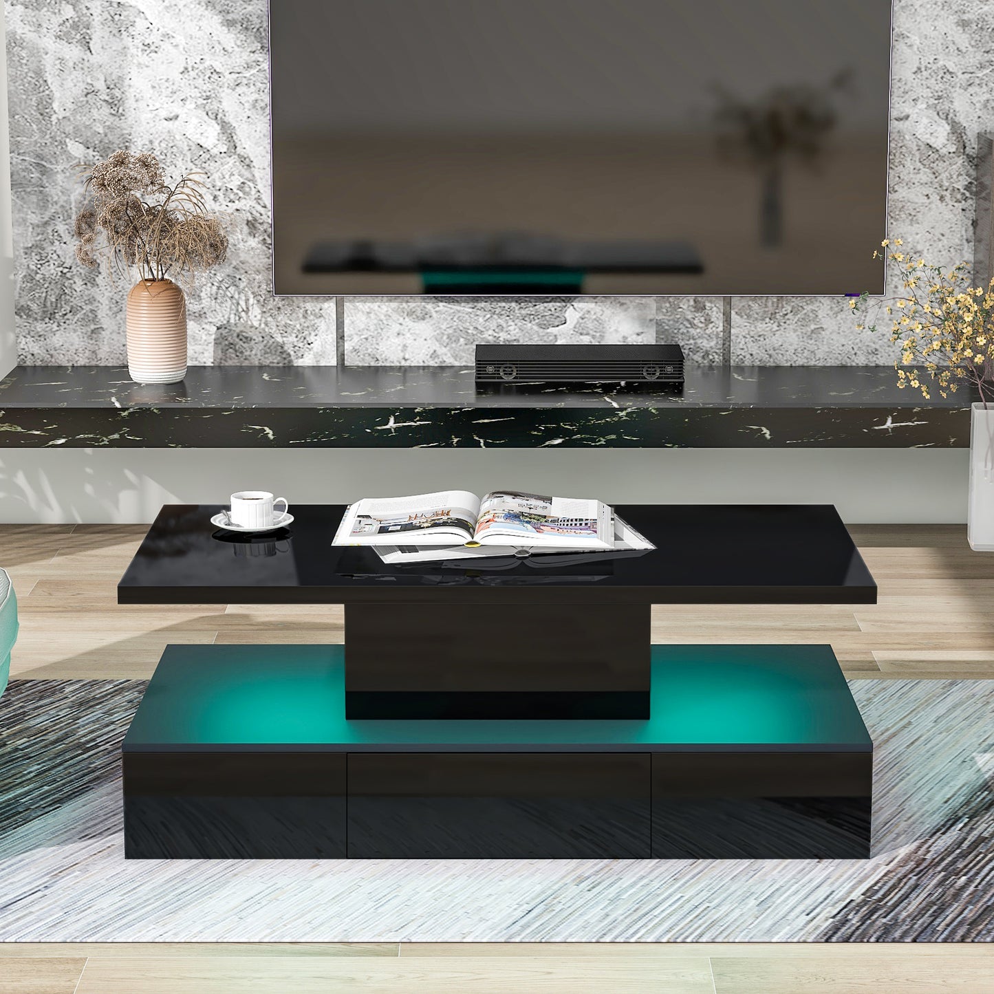 Modern Glossy Coffee Table with Drawer