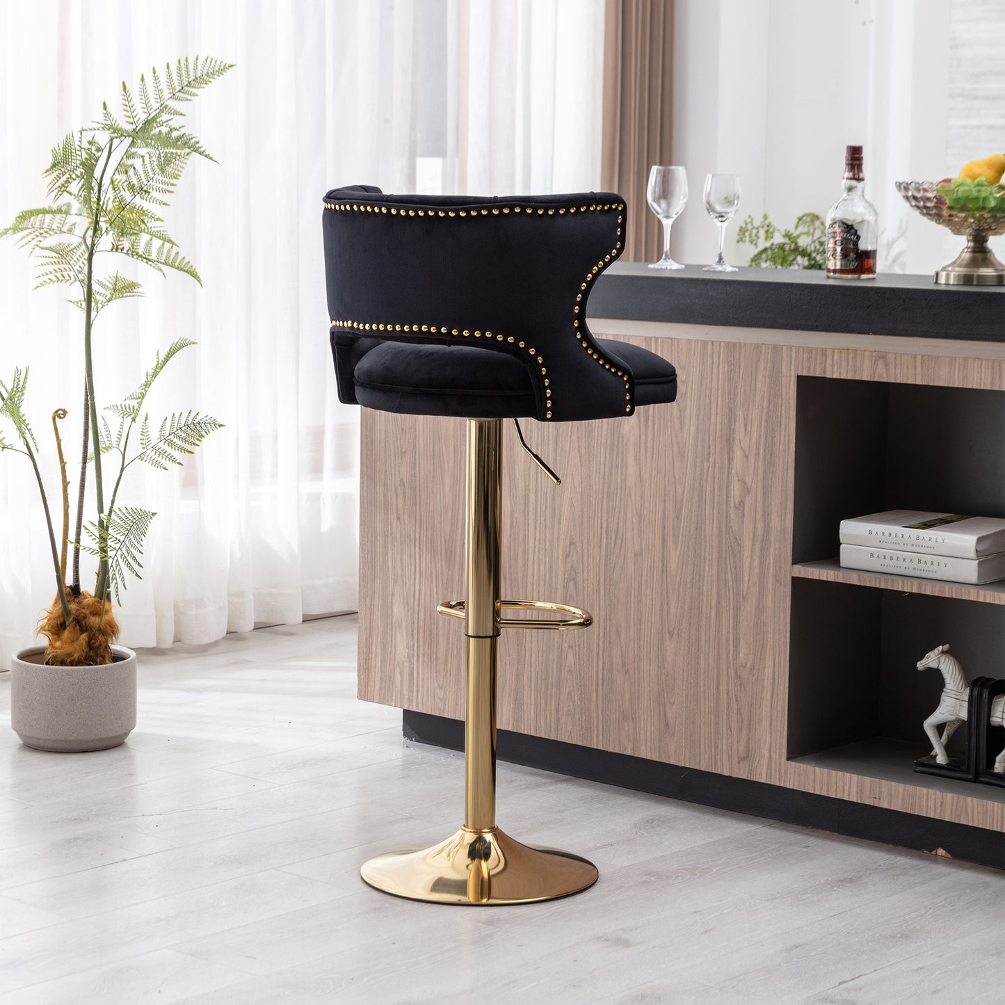 Black and Gold Velvet Bar Stools -2PCS/SET