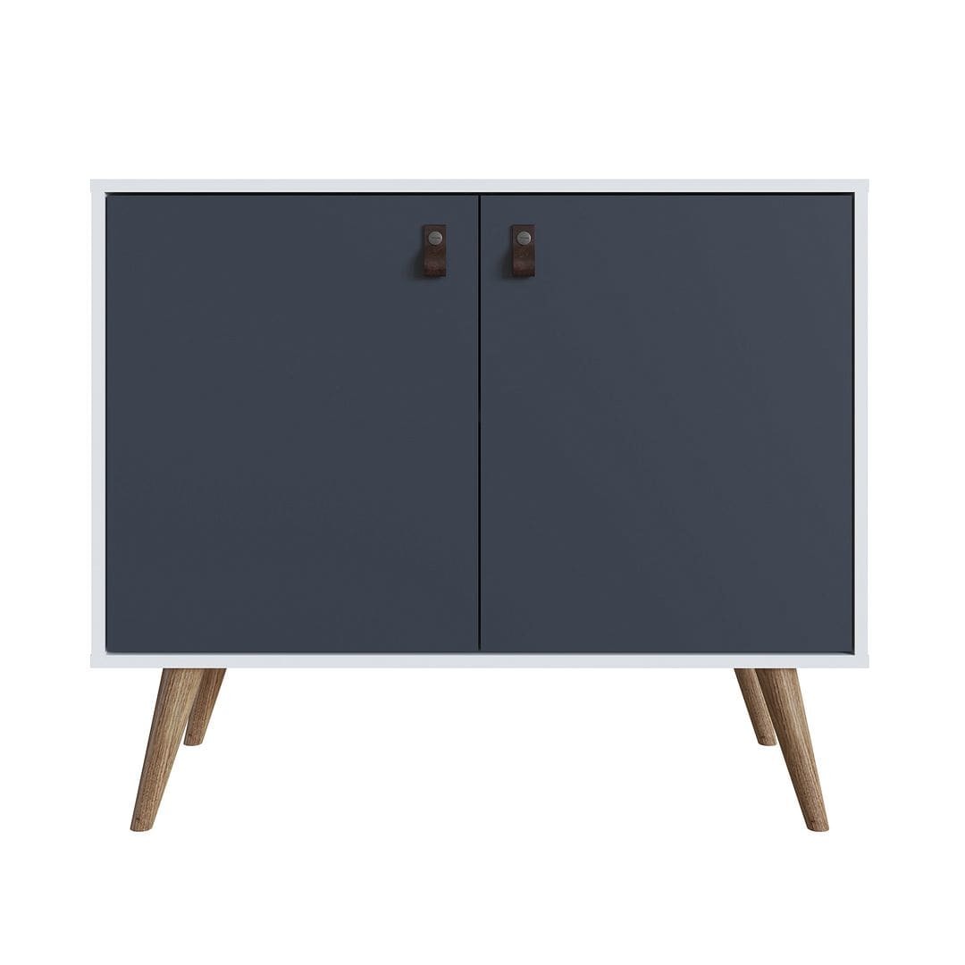 Manhattan Comfort Amber Accent Cabinet with Faux Leather Handles in White and Blue