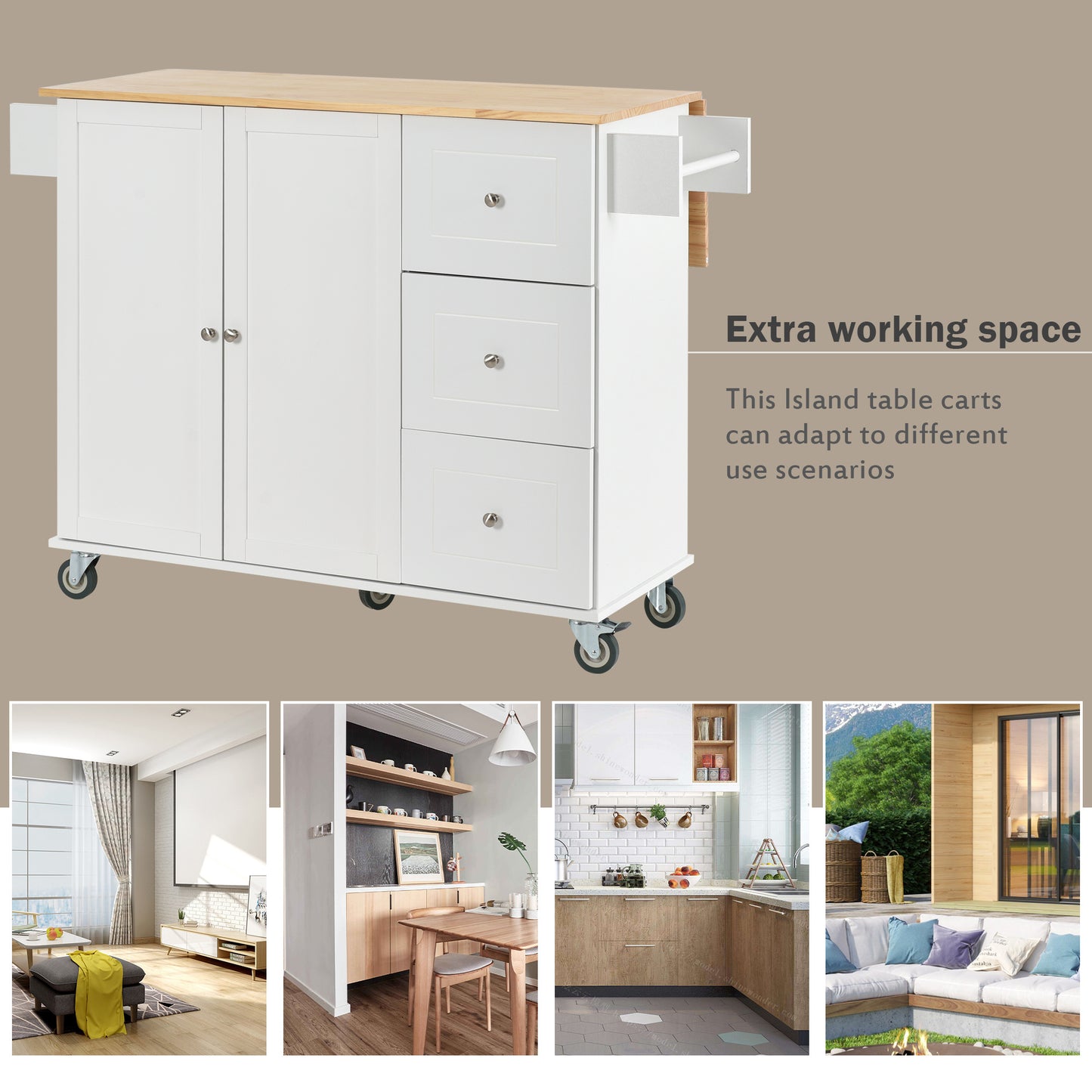 Rolling Mobile Kitchen Island (White)