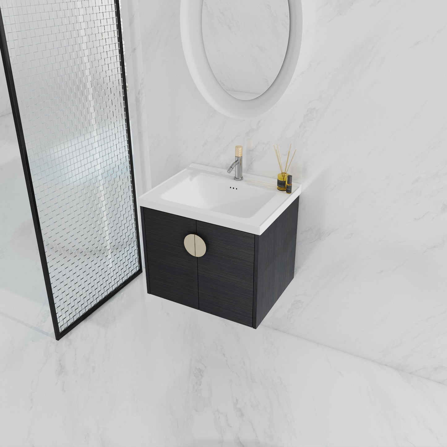 24 Inch Soft Close Doors Bathroom Vanity With Sink, For Small Bathroom(KD-Packing)