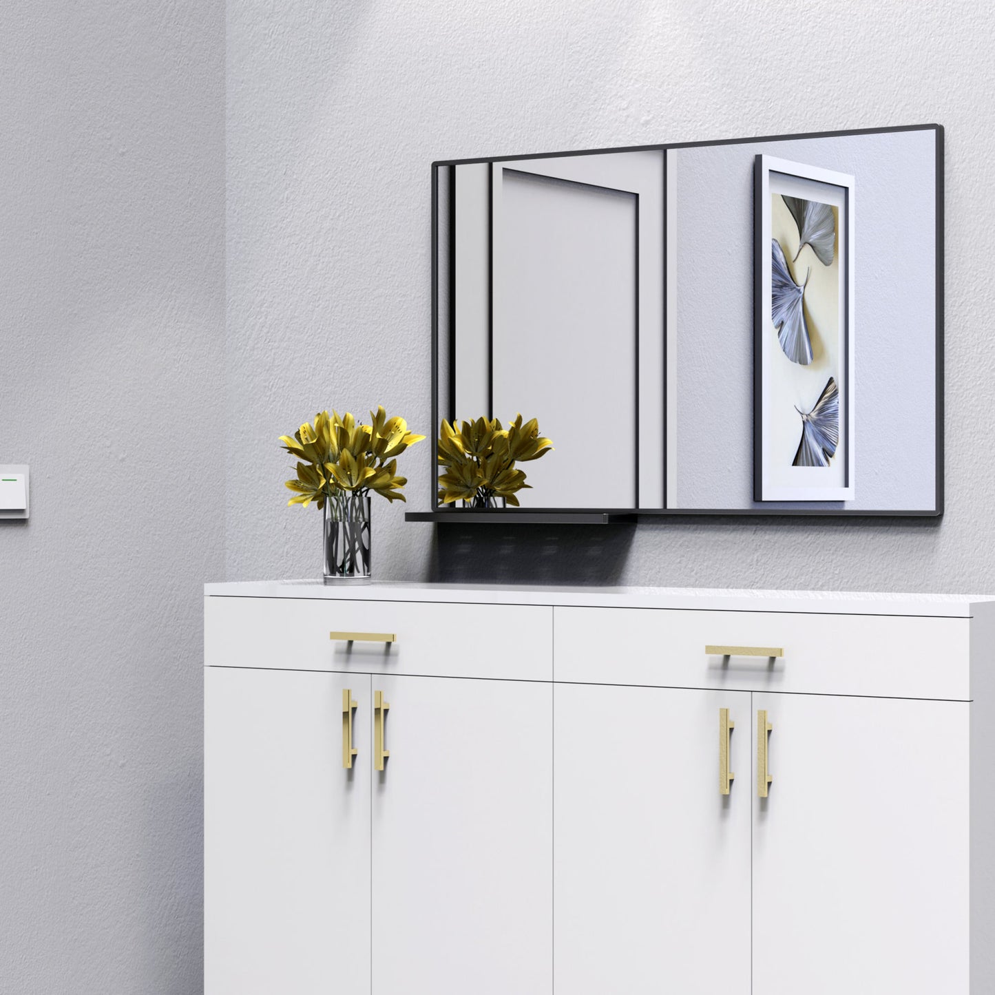 Modern Bathroom Mirror- Black Aluminum Frame 48x30 Inch