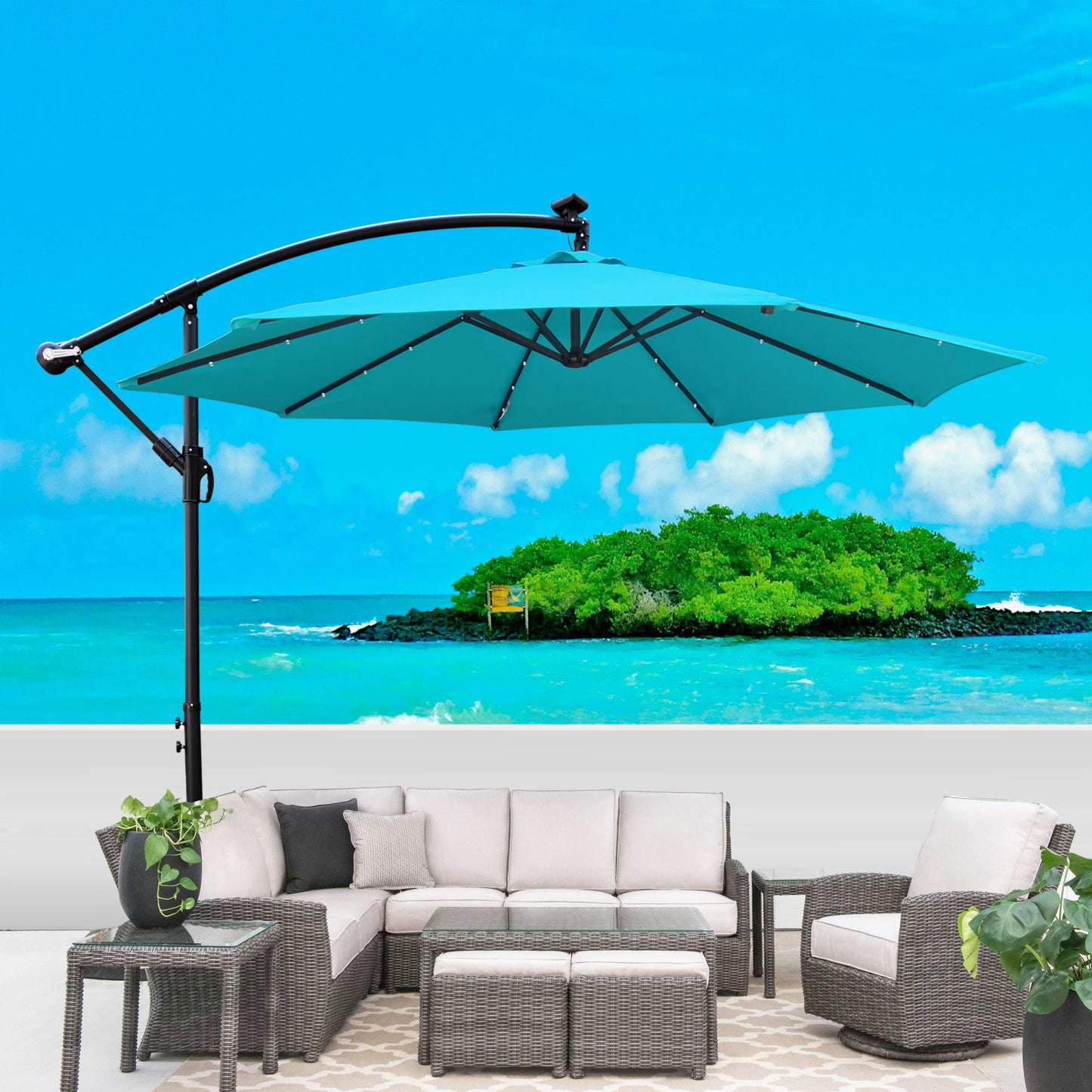 10 ft Outdoor Patio Umbrella with Solar Powered LED Light