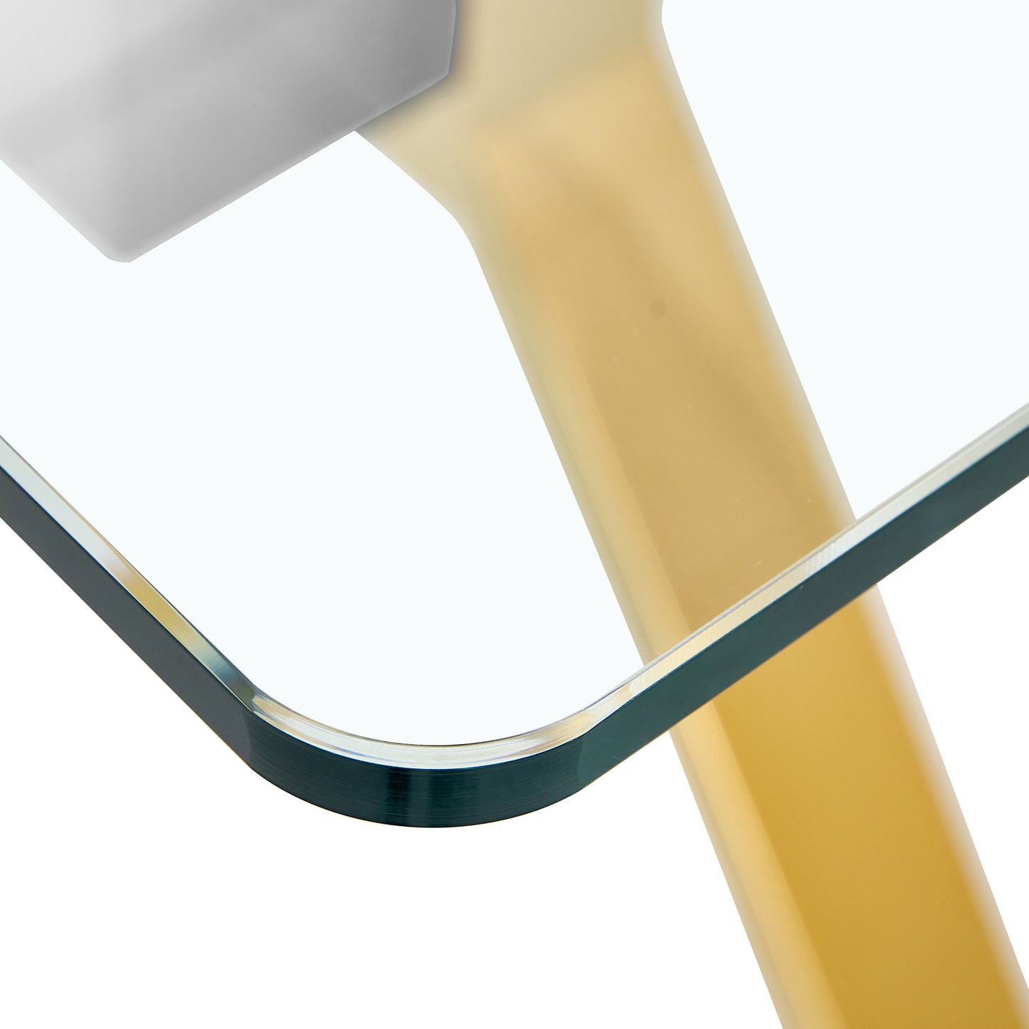 ContemporaryGlass Dining Table - Versatile for Home or Office. Features a Large Tempered Glass Top, Modern Office Desk Design with Gold-Plated Metal Legs and MDF Crossbars. Ideal for Kitchen Use. Dimensions: 79''x39''x30'