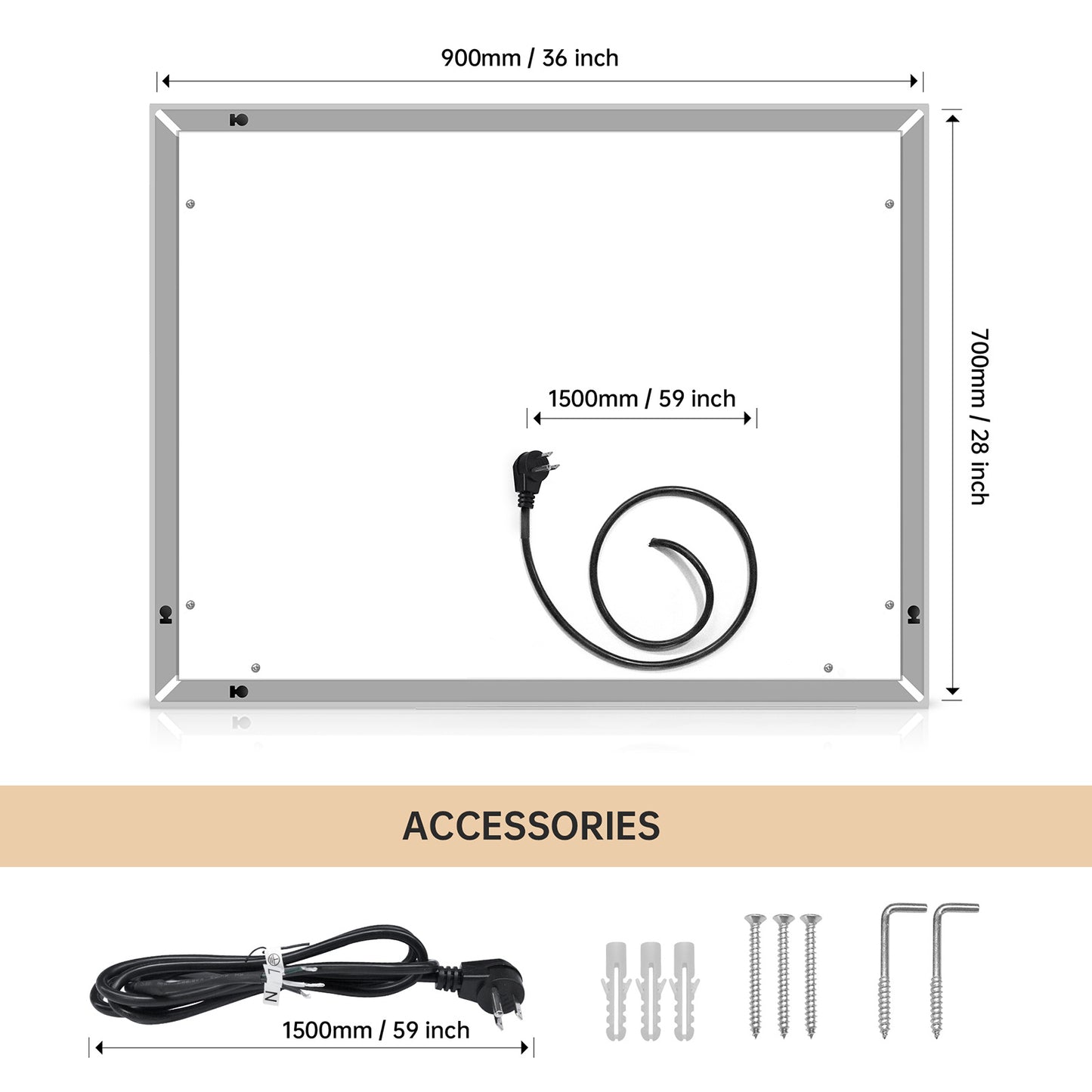28'*36' LED Lighted Bathroom Wall Mounted Mirror with High Lumen+Anti-Fog Separately Control+Dimmer Function