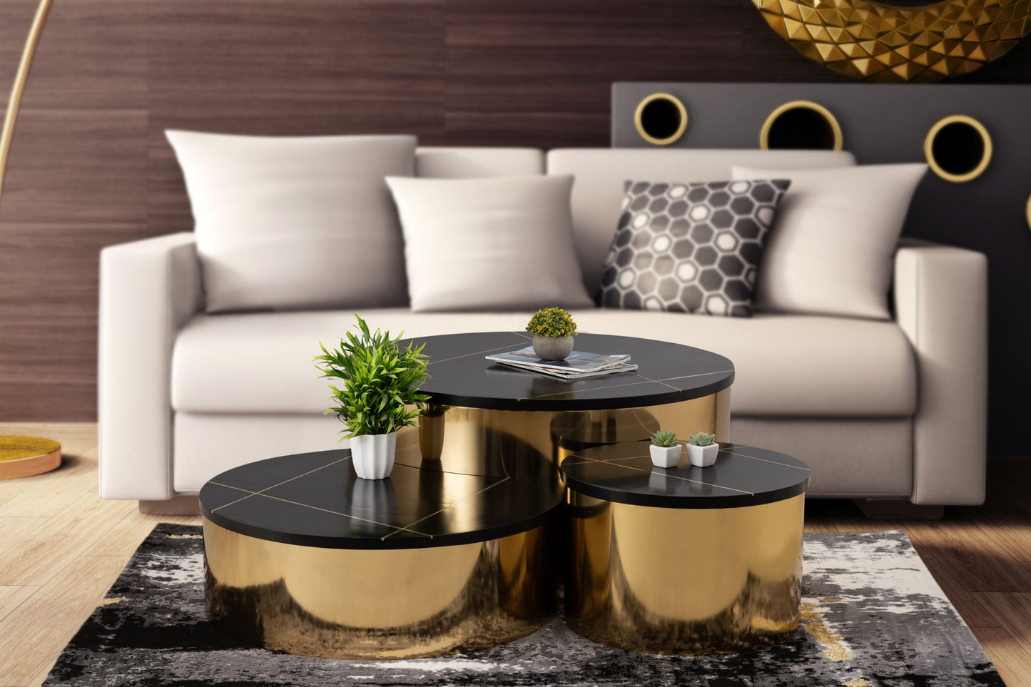 Modern Style 3PC Coffee Table Set - Gold