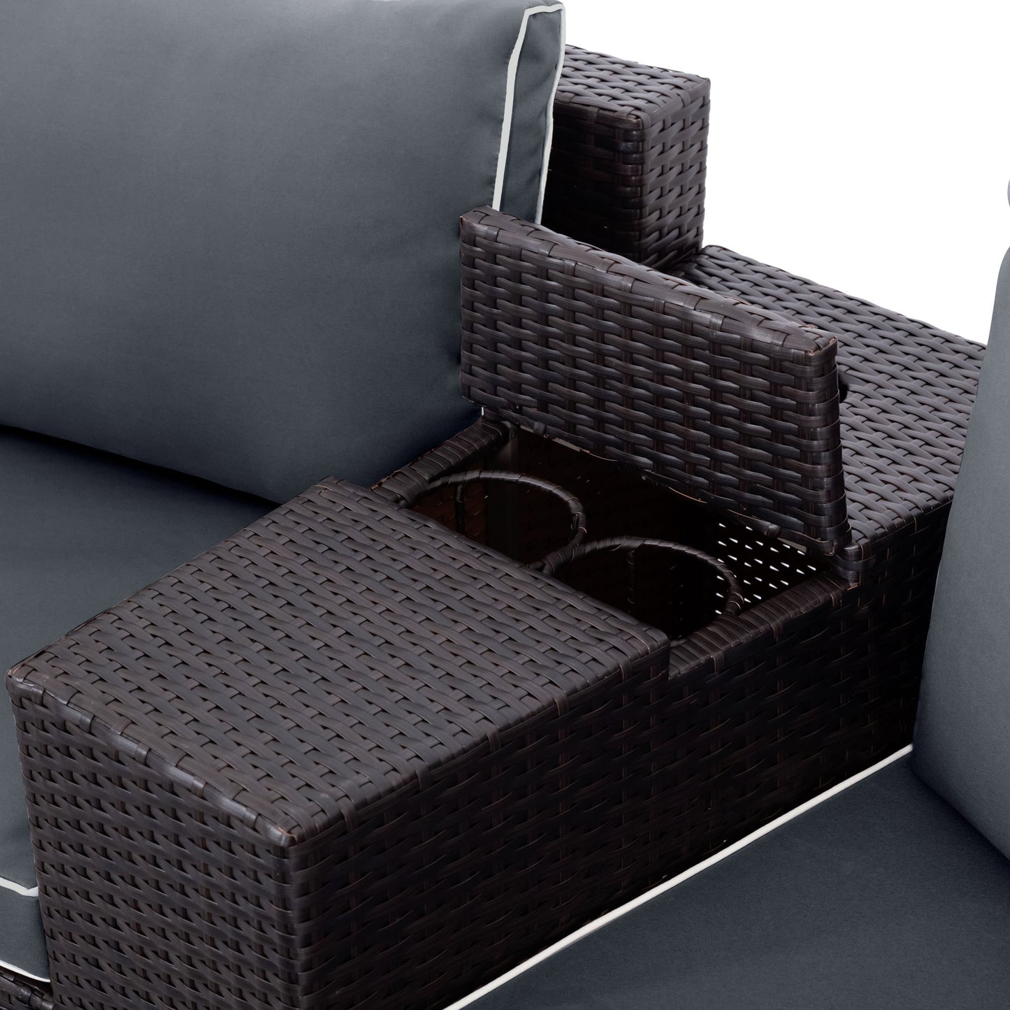 6 Pieces Outdoor Sectional Half Round Patio Rattan Sofa Set; PE Wicker Conversation Furniture Set; Brown+ Gray