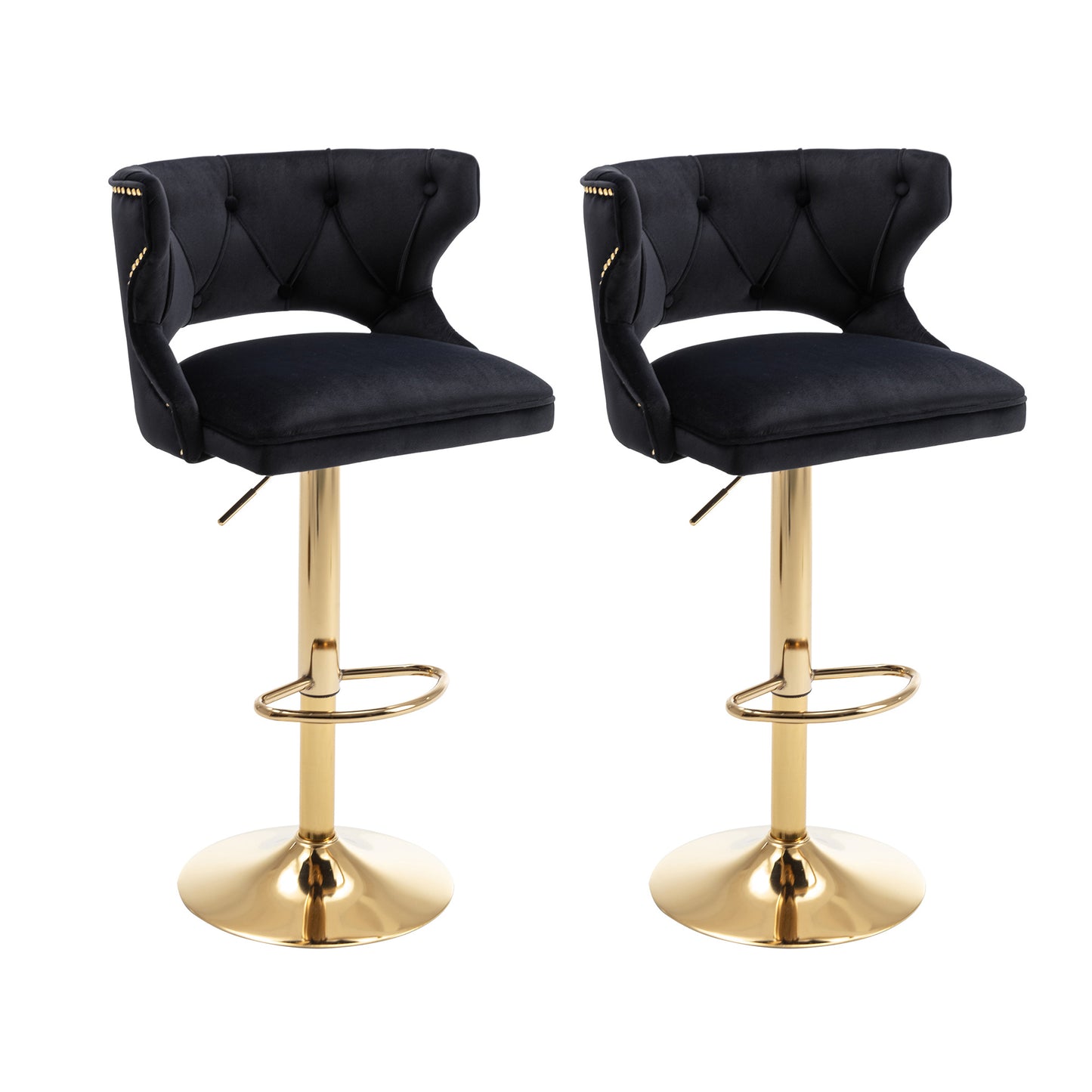 Black and Gold Velvet Bar Stools -2PCS/SET