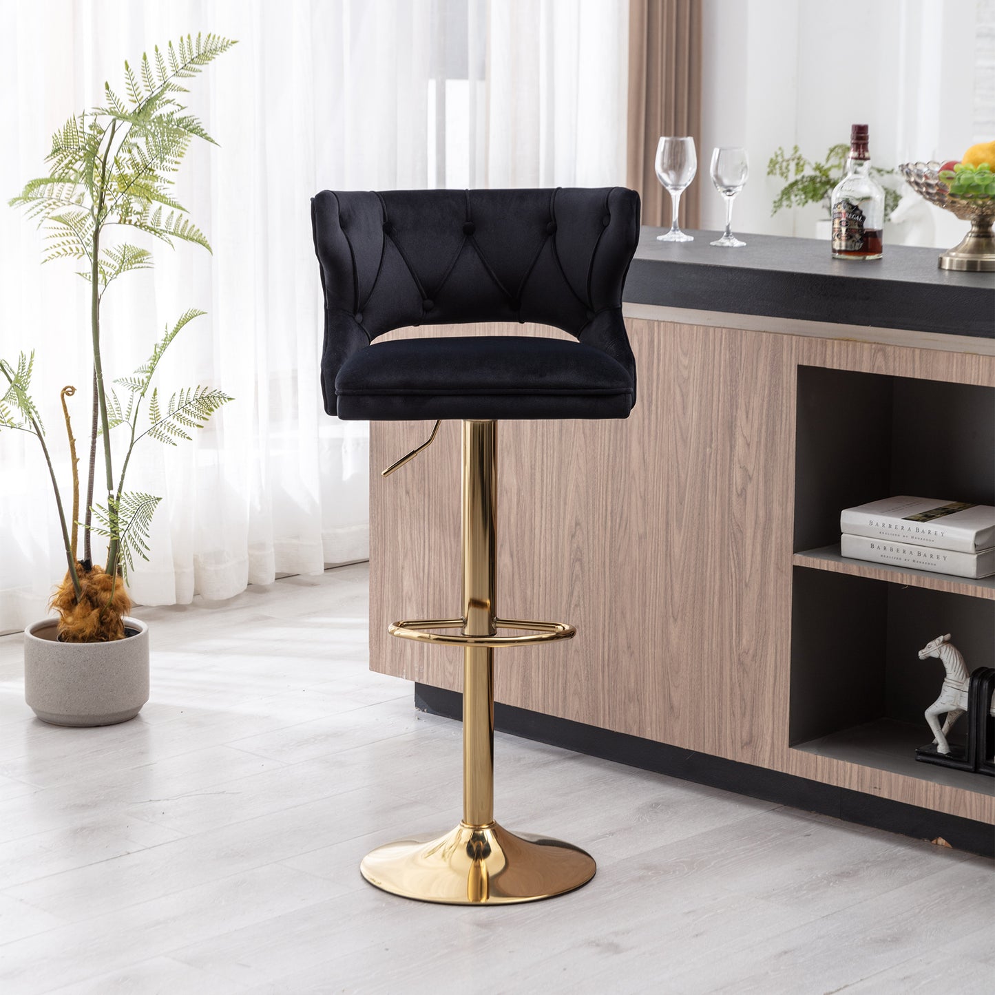 Black and Gold Velvet Bar Stools -2PCS/SET