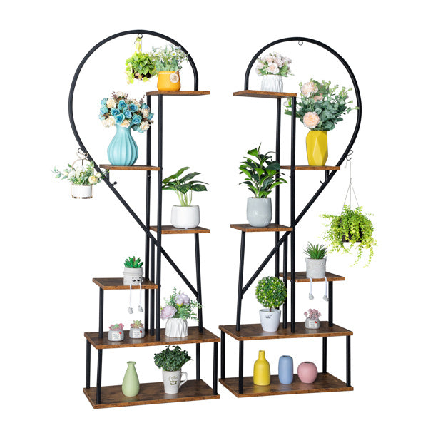 Artisasset 2pcs 6 Layers Half Heart Iron Wood Suitable For Garden Balcony Patio Lawn Home Decoration Plant Stand Flower Pot Stand Iron Flower Stand Black
