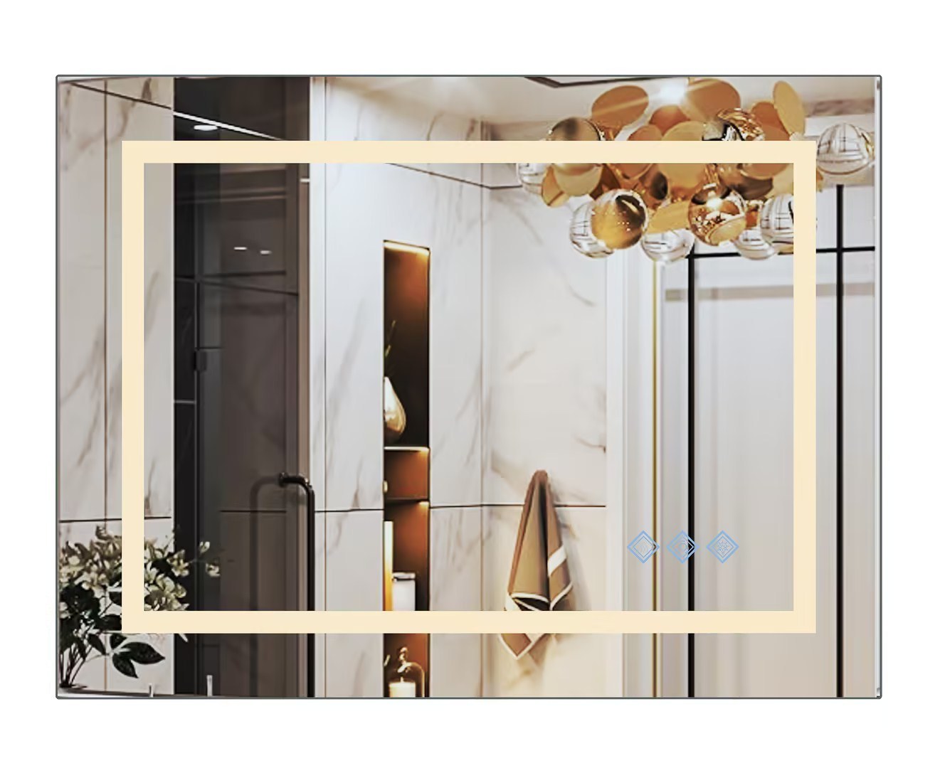 32x24inch Glossy Brushed Silver 3000-6000K LED Bathroom Mirror With Lights,Anti-Fog Dimmable Lighted Wall Mounted Vanity Mirror Master Bath Modern Makeup(Horizontal & Vertical)