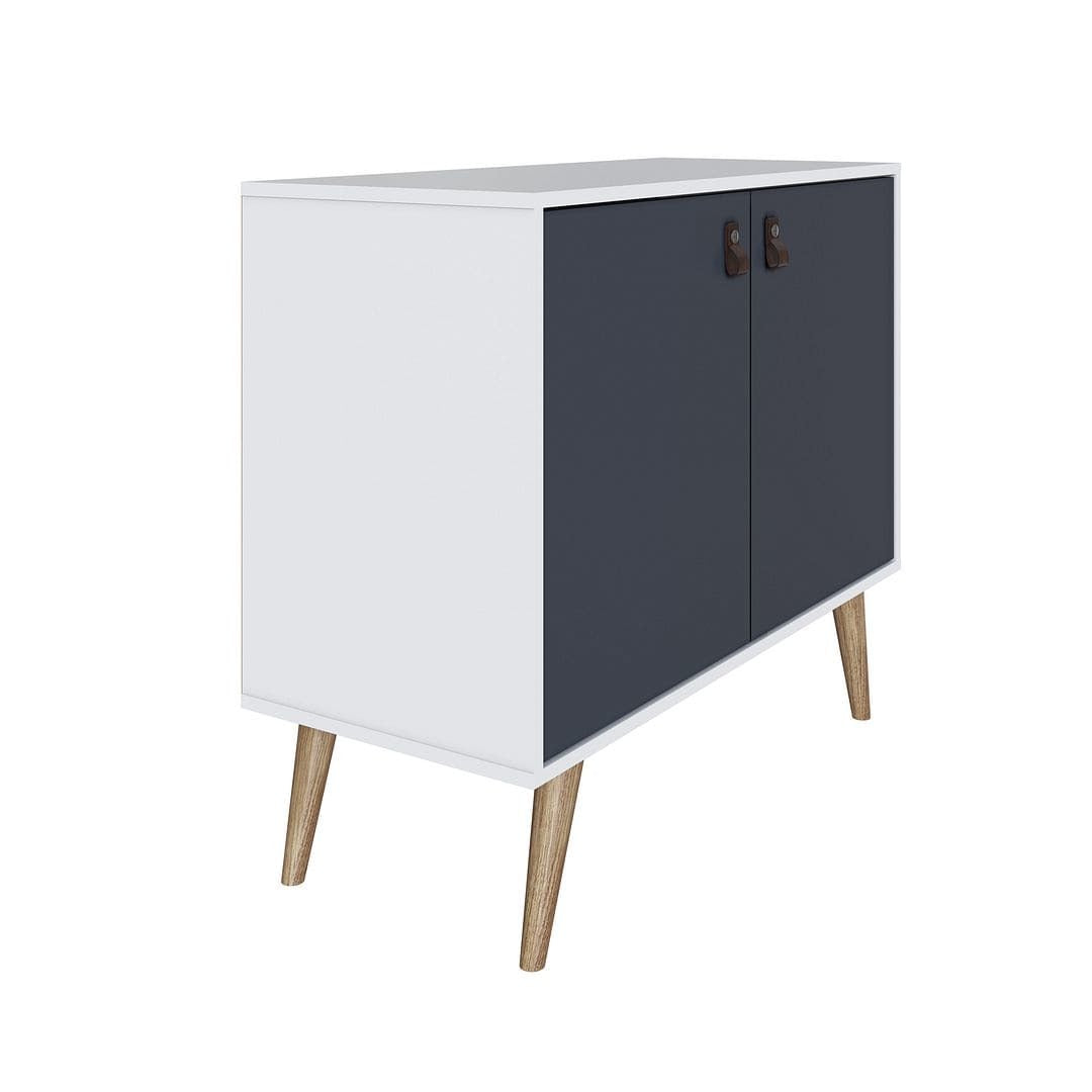Manhattan Comfort Amber Accent Cabinet with Faux Leather Handles in White and Blue