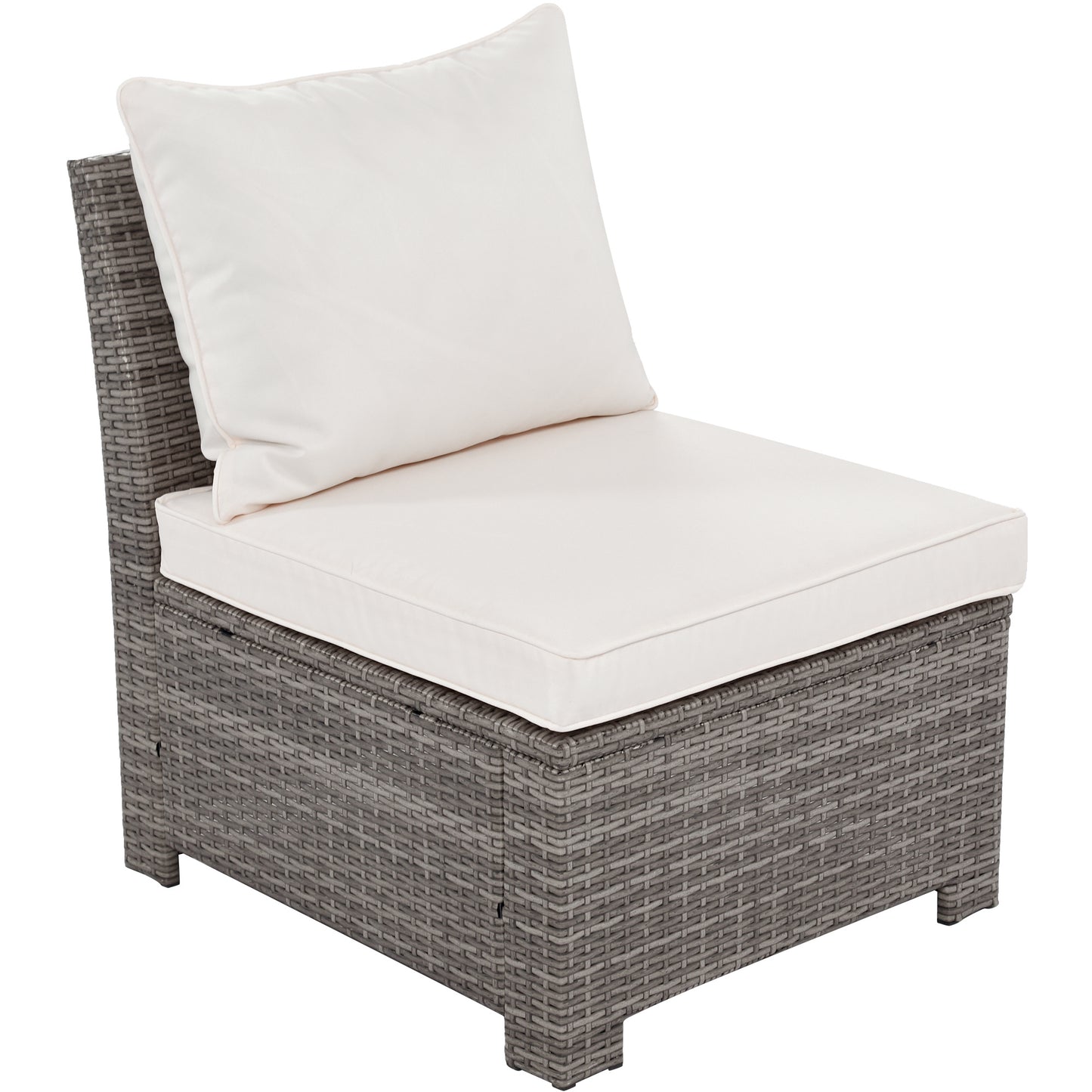 6-Piece Outdoor Sofa Set, PE Wicker Rattan Sofa with 2 Corner Chairs, 2 Single Chairs, 1 Ottoman and 1 Storage Table, All-weather Conversational Furniture, Beige