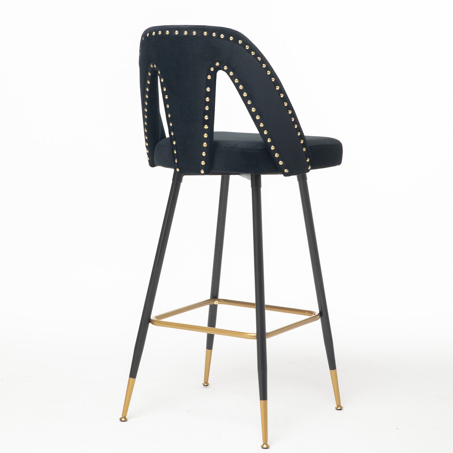 Collection Modern | Contemporary Velvet Upholstered  28\\\" Bar Stool & Counter Stools with Nailheads and Gold Tipped Black Metal Legs,Set of 2