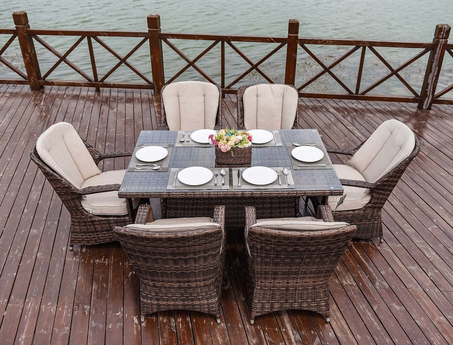 Direct Wicker Cinderella Patio Wicker 7 Piece Round Outdoor Set