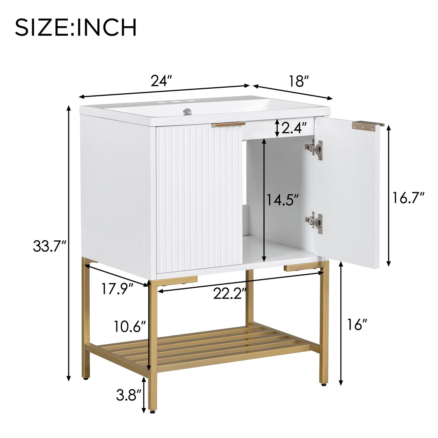 24" Bathroom Vanity with Sink, Bathroom Vanity Cabinet- White