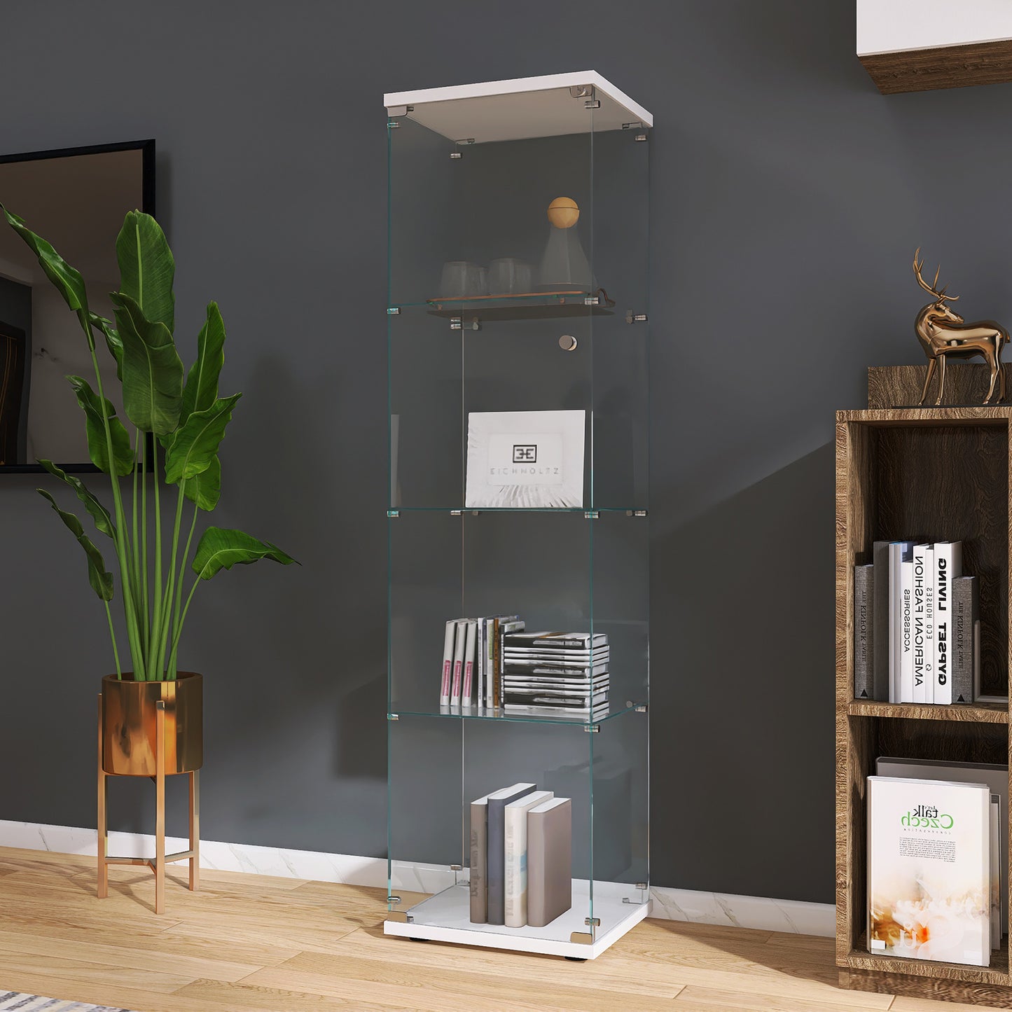 Glass Display Cabinet 4 Shelves; White