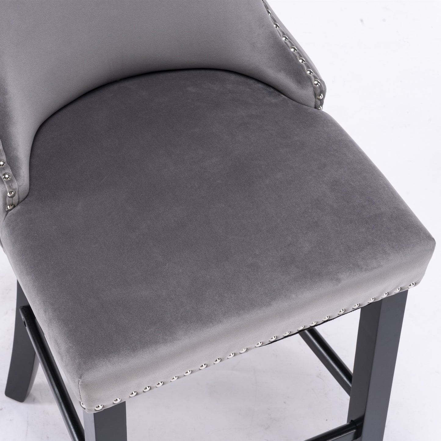 Contemporary Velvet Upholstered Wing-Back Barstools; Set of 2 (Gray)