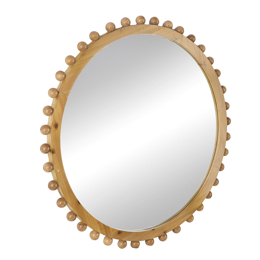 34" Wood Round Mirror with Beaded Frame