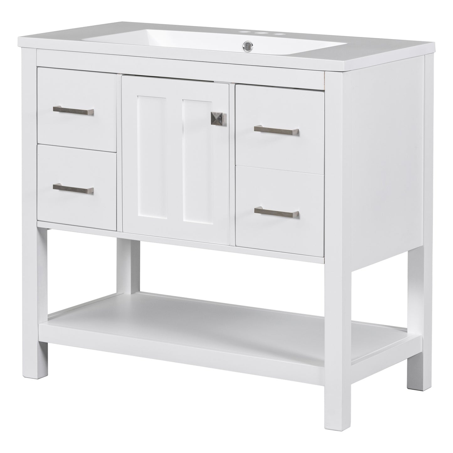 36" White Modern Bathroom Vanity with USB, Resin Sink