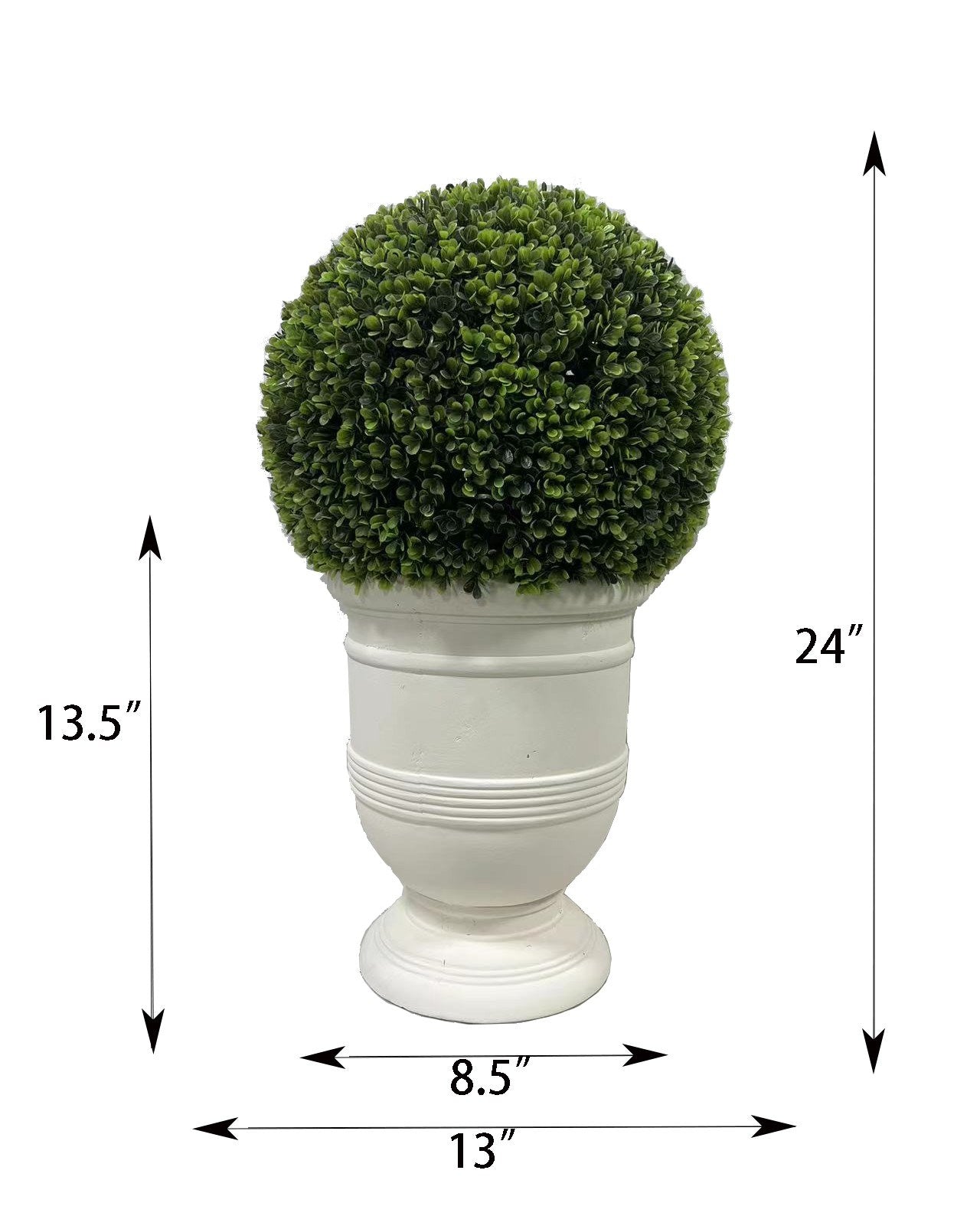 24" Ball Topiary in White Pot, Artificial Faux Plant for indoor and outdoor