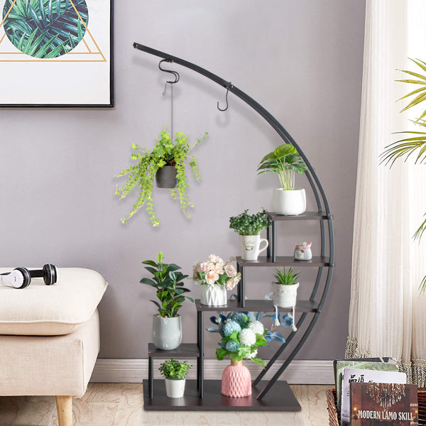 2pcs- 5 Layers Semicircle Iron Wood and Plant Stand